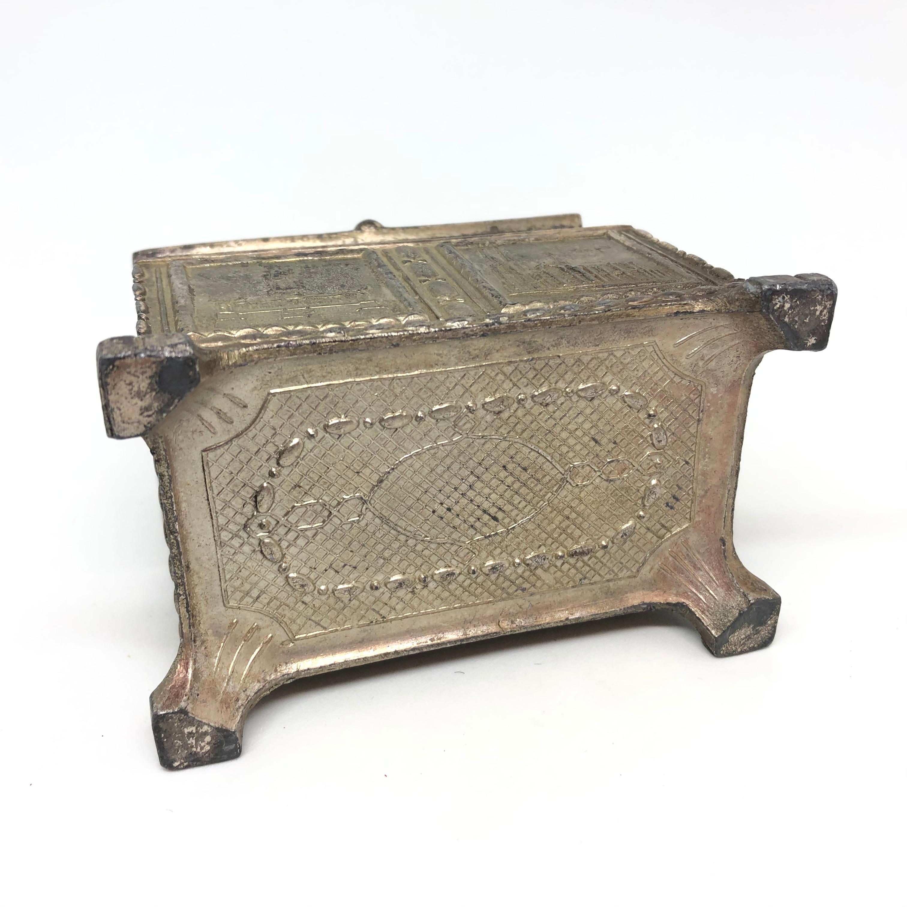 Zeus Statue Jewelry Trinket Box Metal, Antique German Souvenir, 1910s