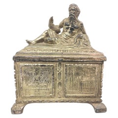 Zeus Statue Jewelry Trinket Box Metal, Antique German Souvenir, 1910s