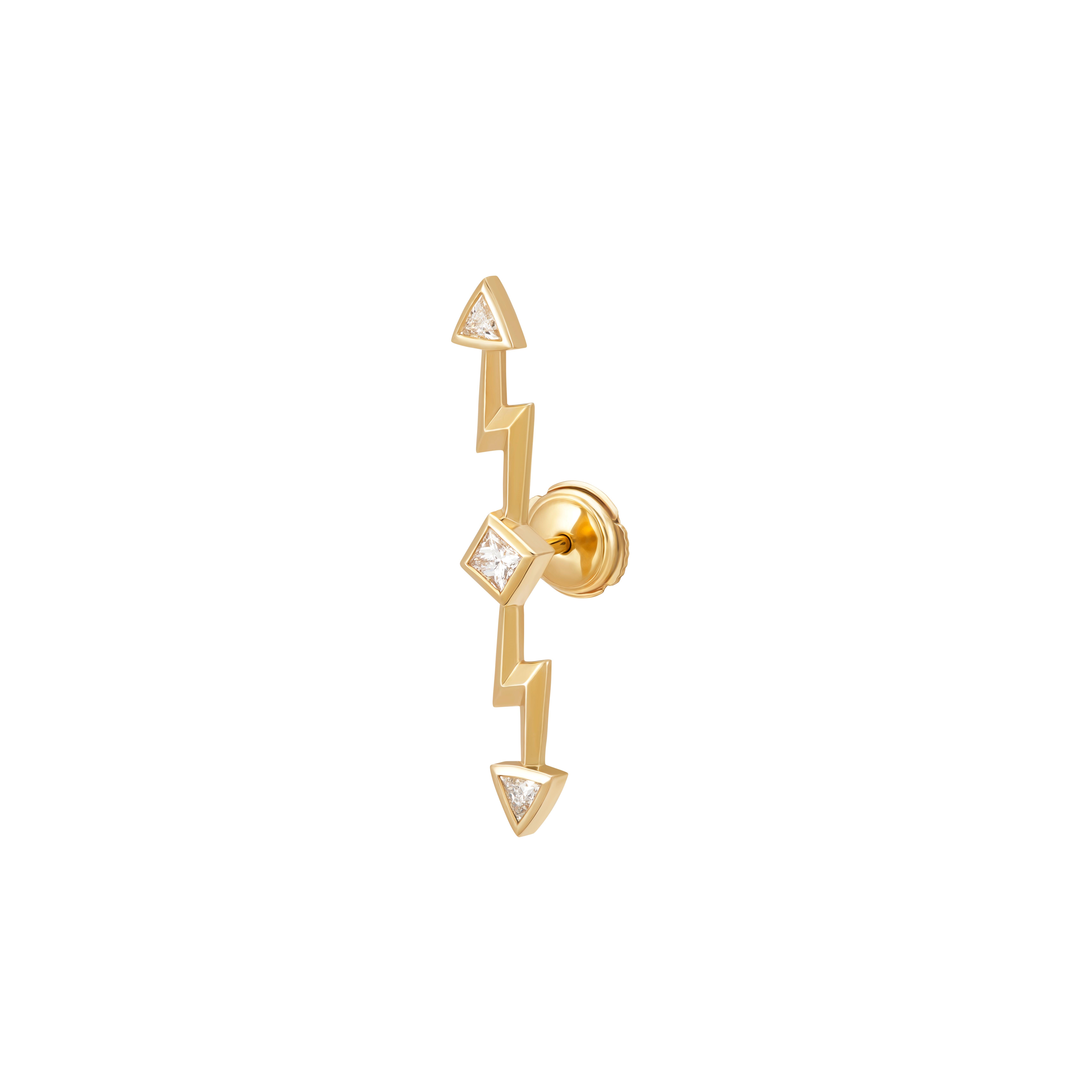 Neogreco Zeus’ Thunderbolt Earring, 18-carat yellow gold and diamonds in vendita