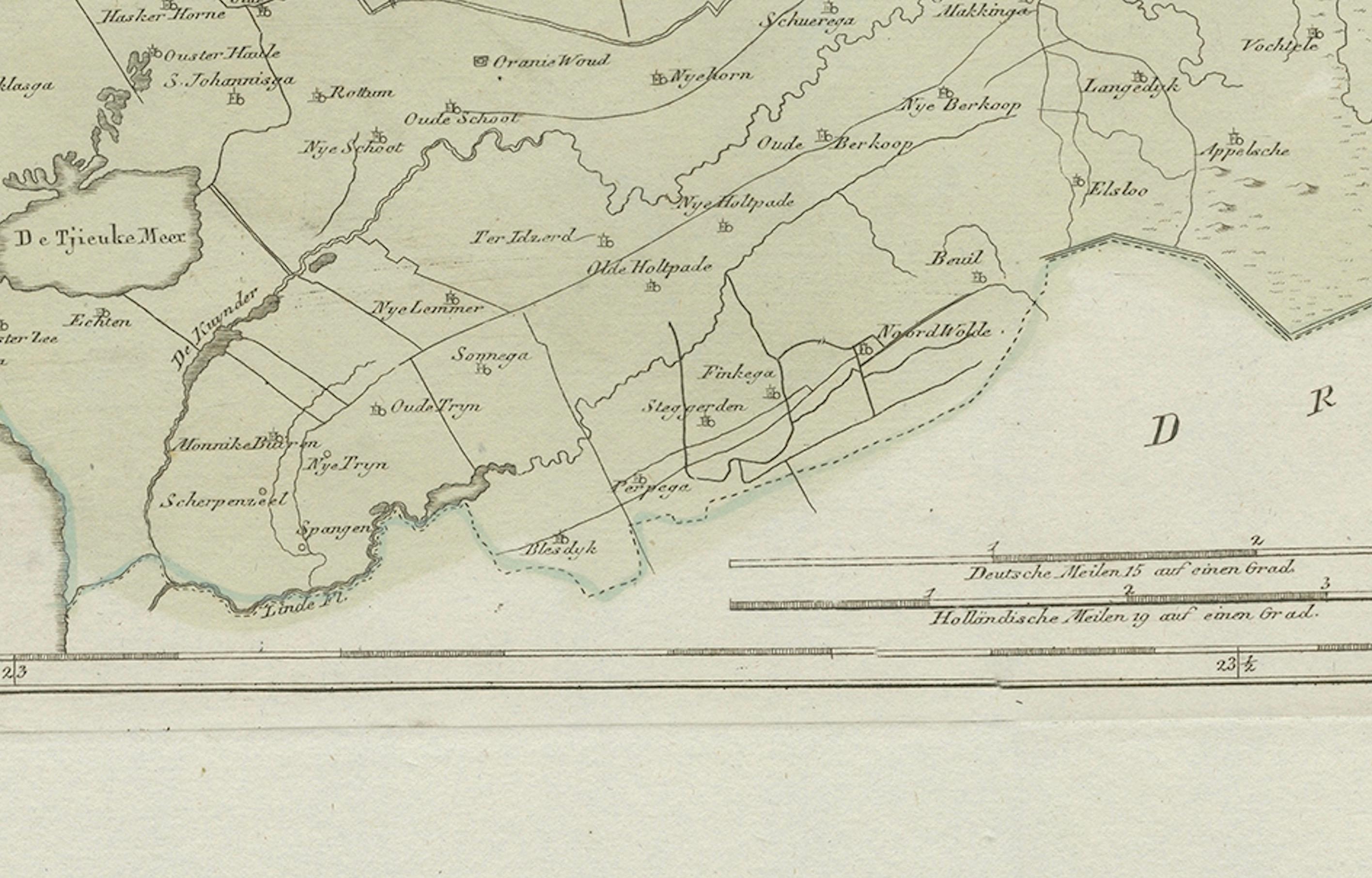 Titre : Zevenwolden, Friesland - Carte ancienne de von Reilly, 1791

Belle carte gravée de la fin du XVIIIe siècle de la région de Zevenwolden en Frise, Pays-Bas. Publiée en 1791 pour l'atlas Schauplatz der fünf Theile der Welt de Franz Josef von