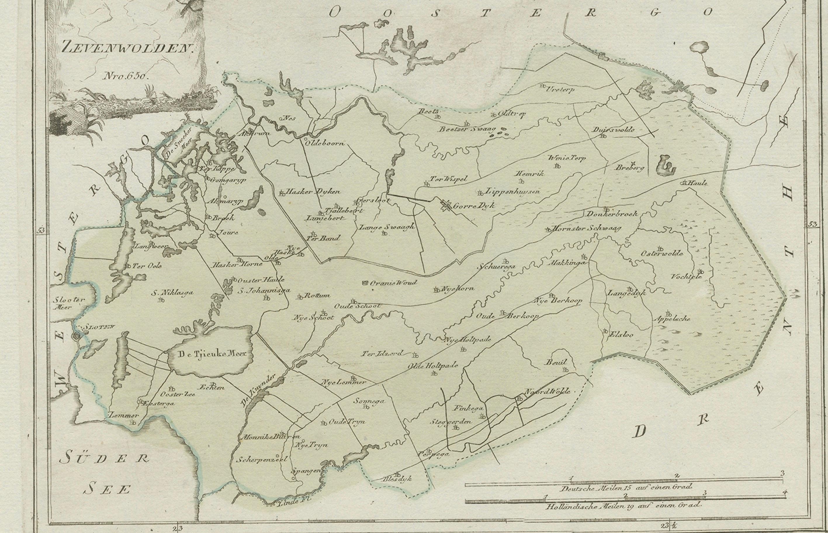 Gravé Zevenwolden, Friesland - carte ancienne de von Reilly, 1791 en vente
