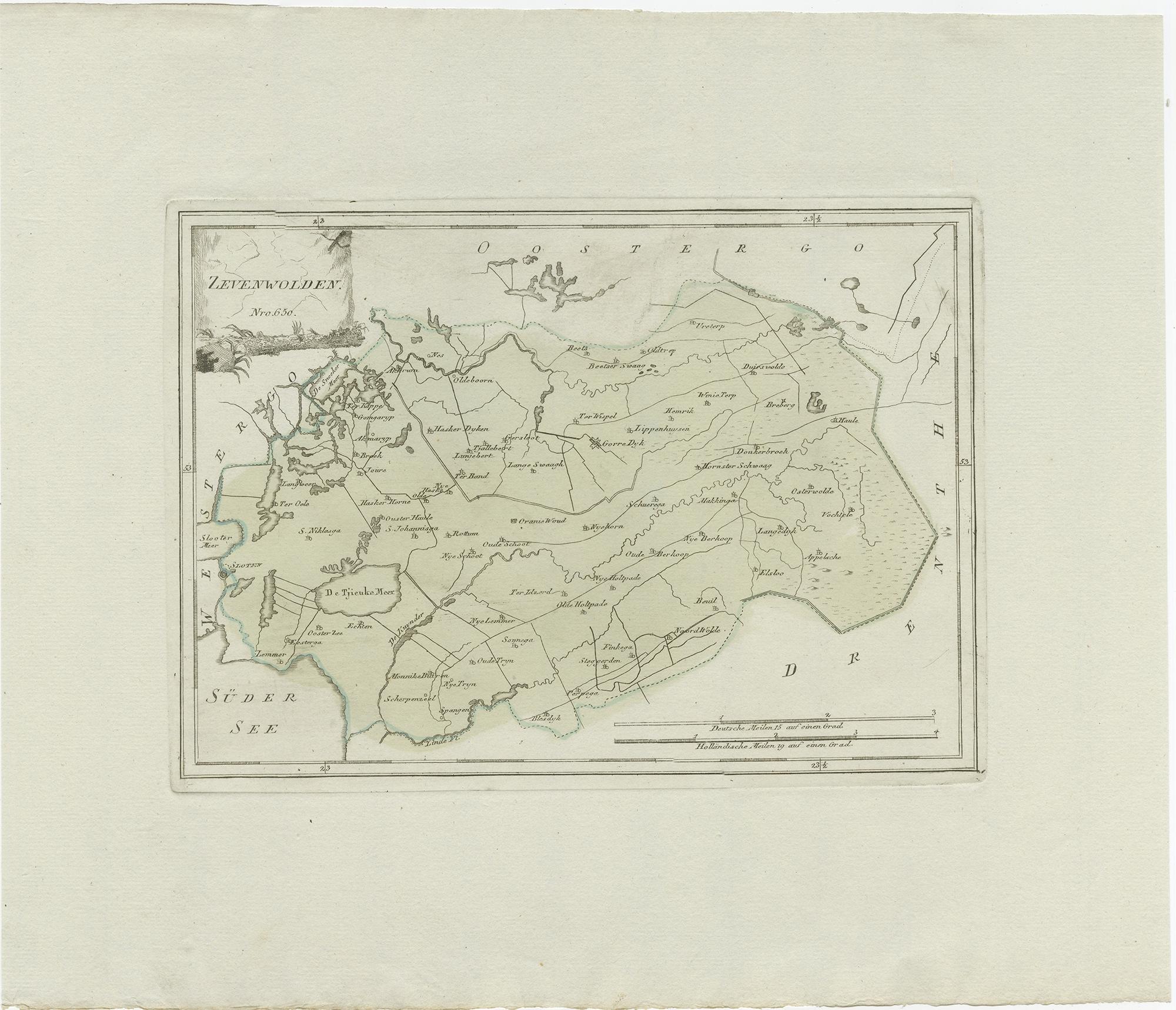 XVIIIe siècle et antérieur Zevenwolden, Friesland - carte ancienne de von Reilly, 1791 en vente
