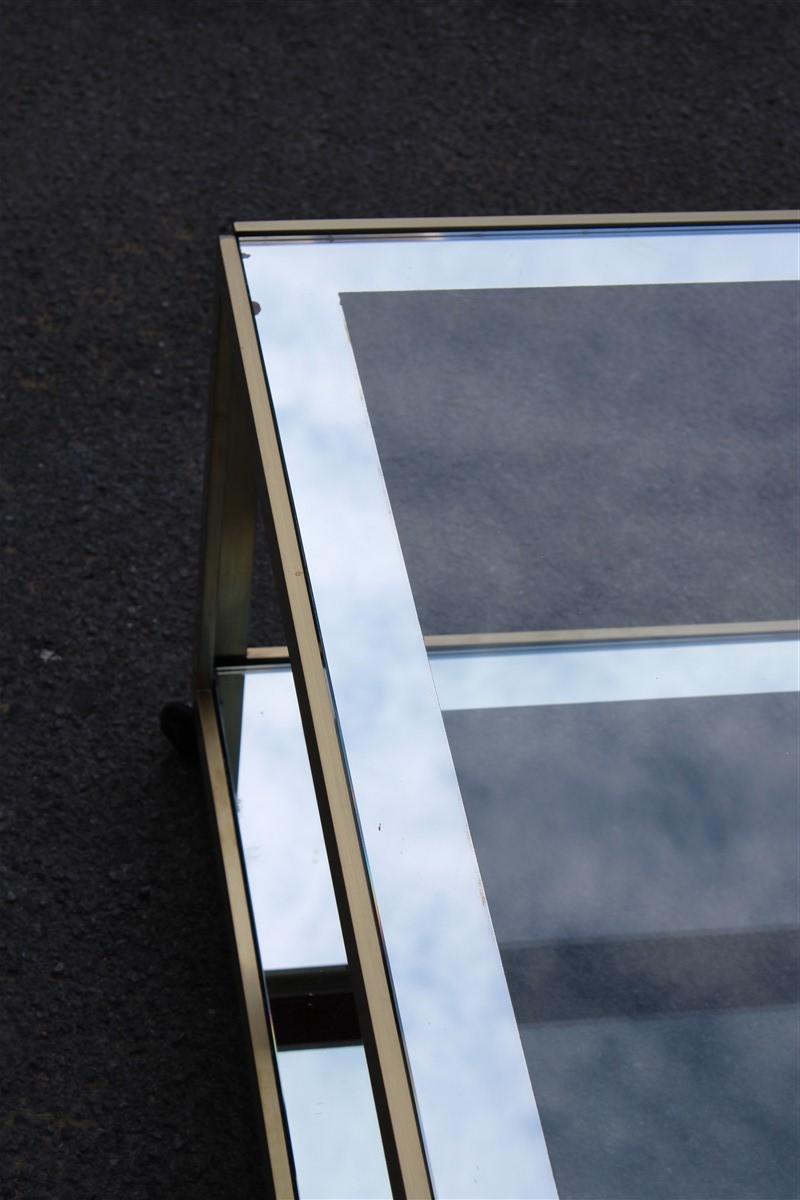 Zevi Furniture Table Coffee 1970 Italian Design Satin Brass Mirrored Glass For Sale 5