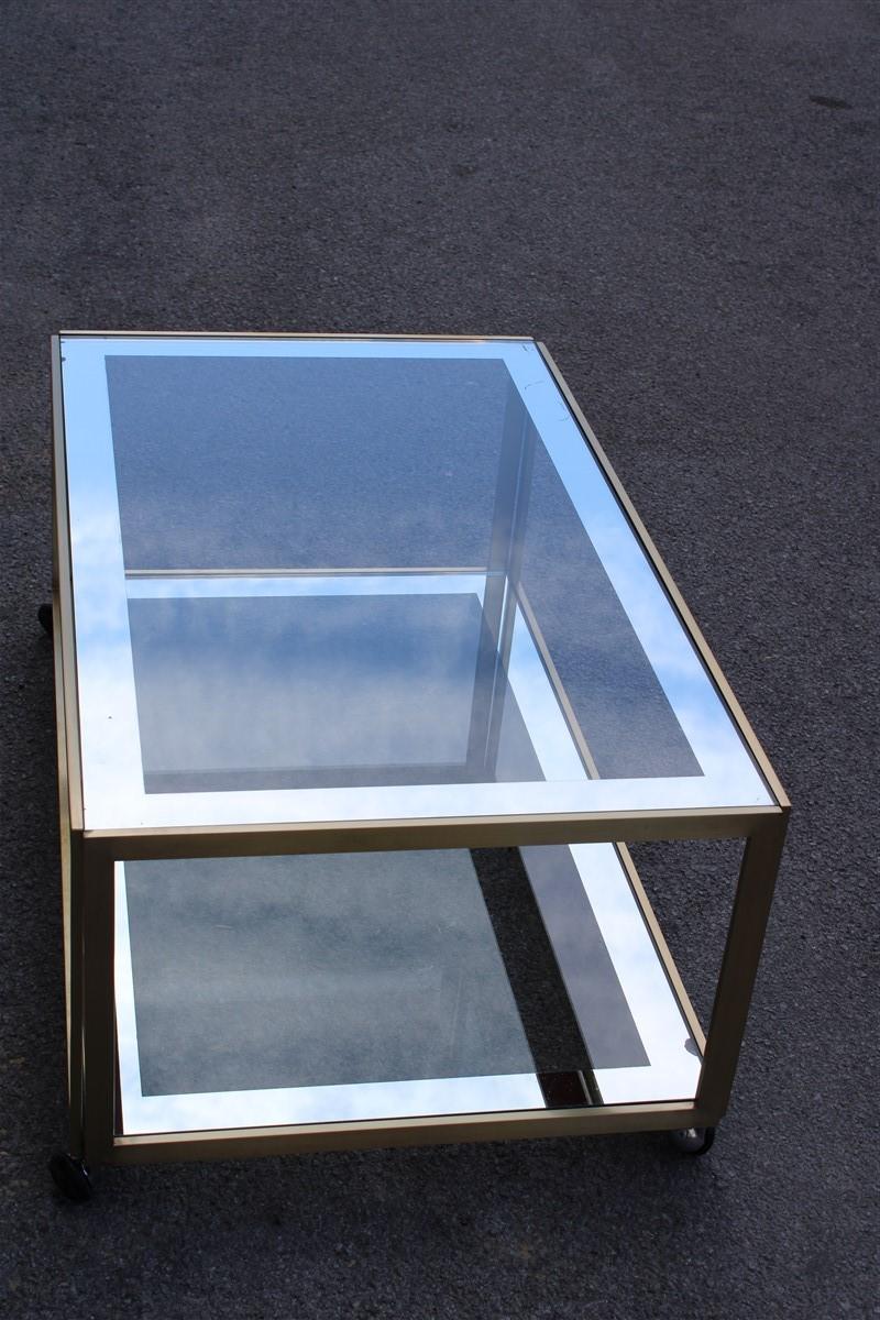 Zevi Furniture Table Coffee 1970 Italian Design Satin Brass Mirrored Glass For Sale 6