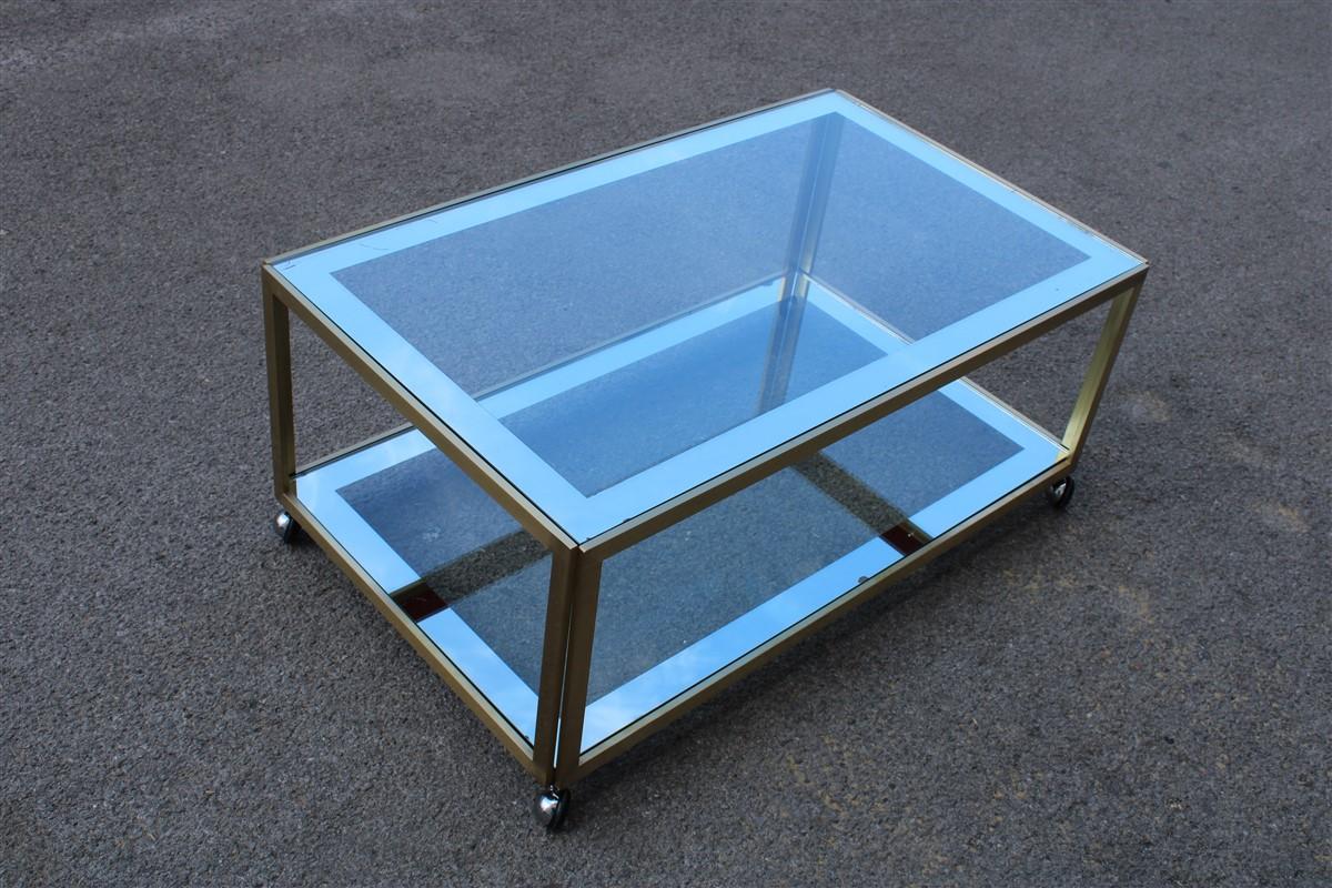 Zevi Furniture table café 1970 design italien laiton satiné verre miroir.
