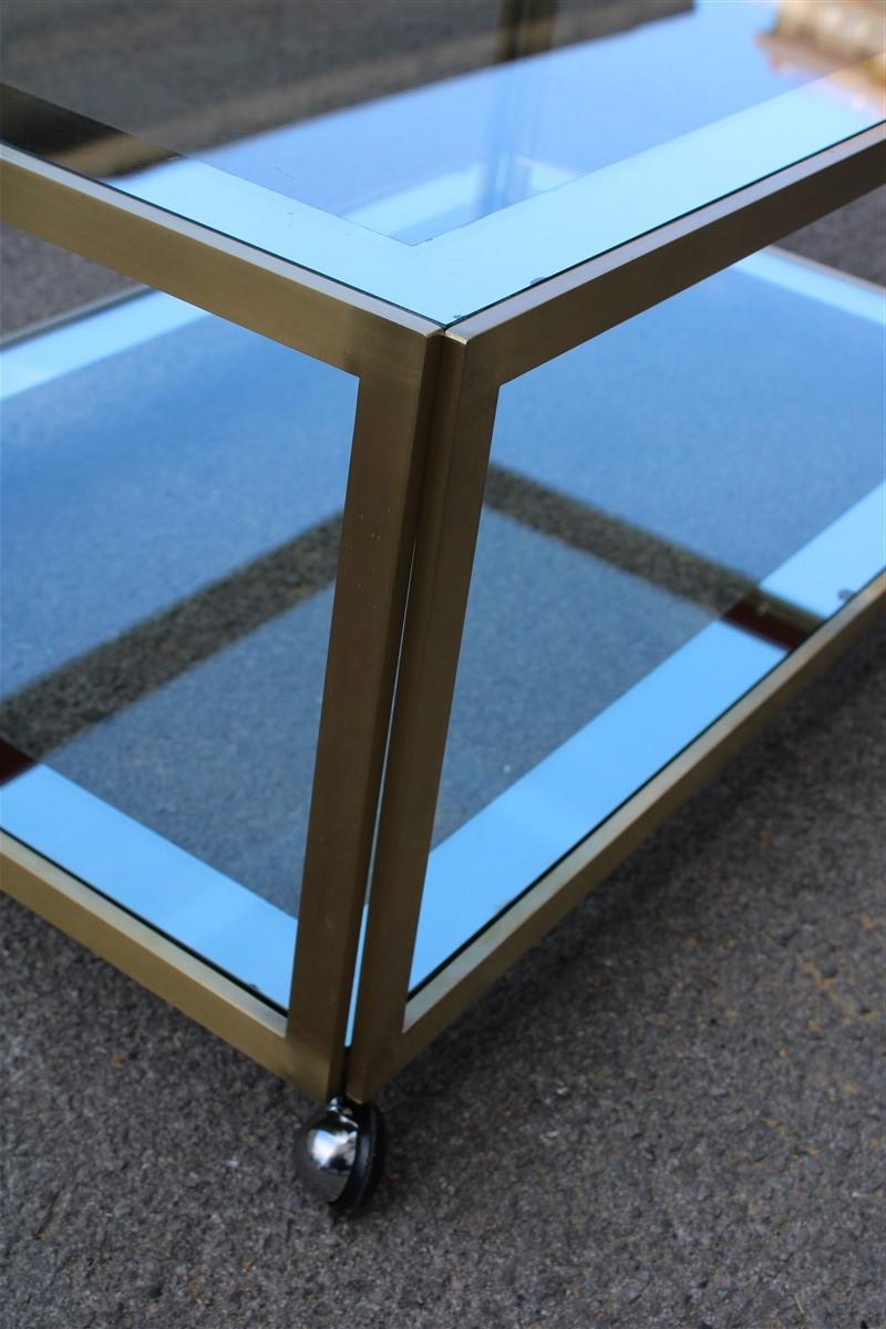 Late 20th Century Zevi Furniture Table Coffee 1970 Italian Design Satin Brass Mirrored Glass For Sale