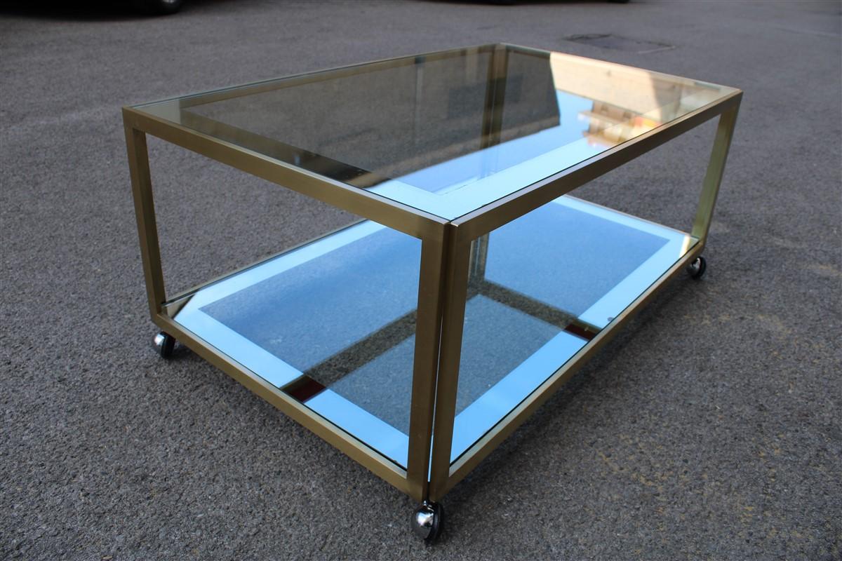 Zevi Furniture Table Coffee 1970 Italian Design Satin Brass Mirrored Glass For Sale 1