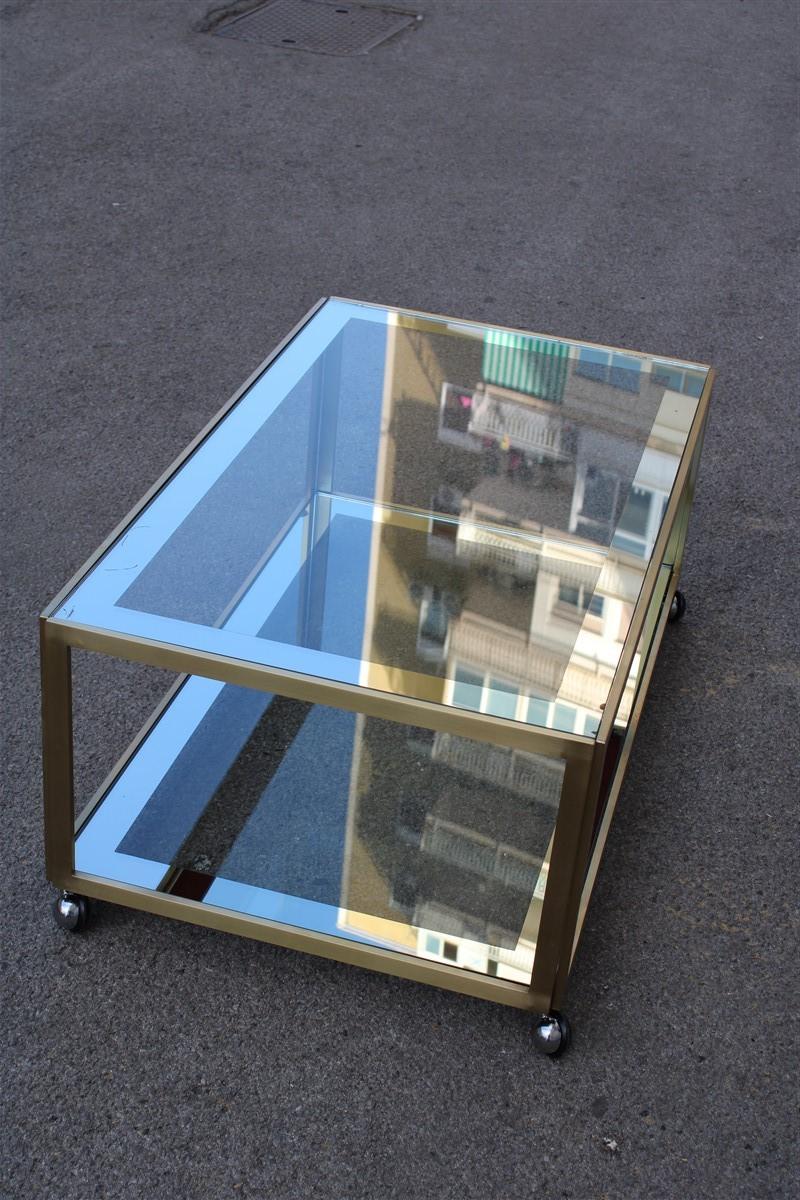 Zevi Furniture Table Coffee 1970 Italian Design Satin Brass Mirrored Glass For Sale 3