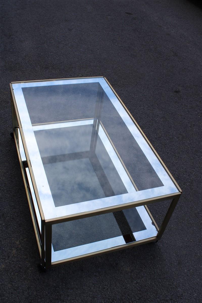 Zevi Furniture Table Coffee 1970 Italian Design Satin Brass Mirrored Glass For Sale 4