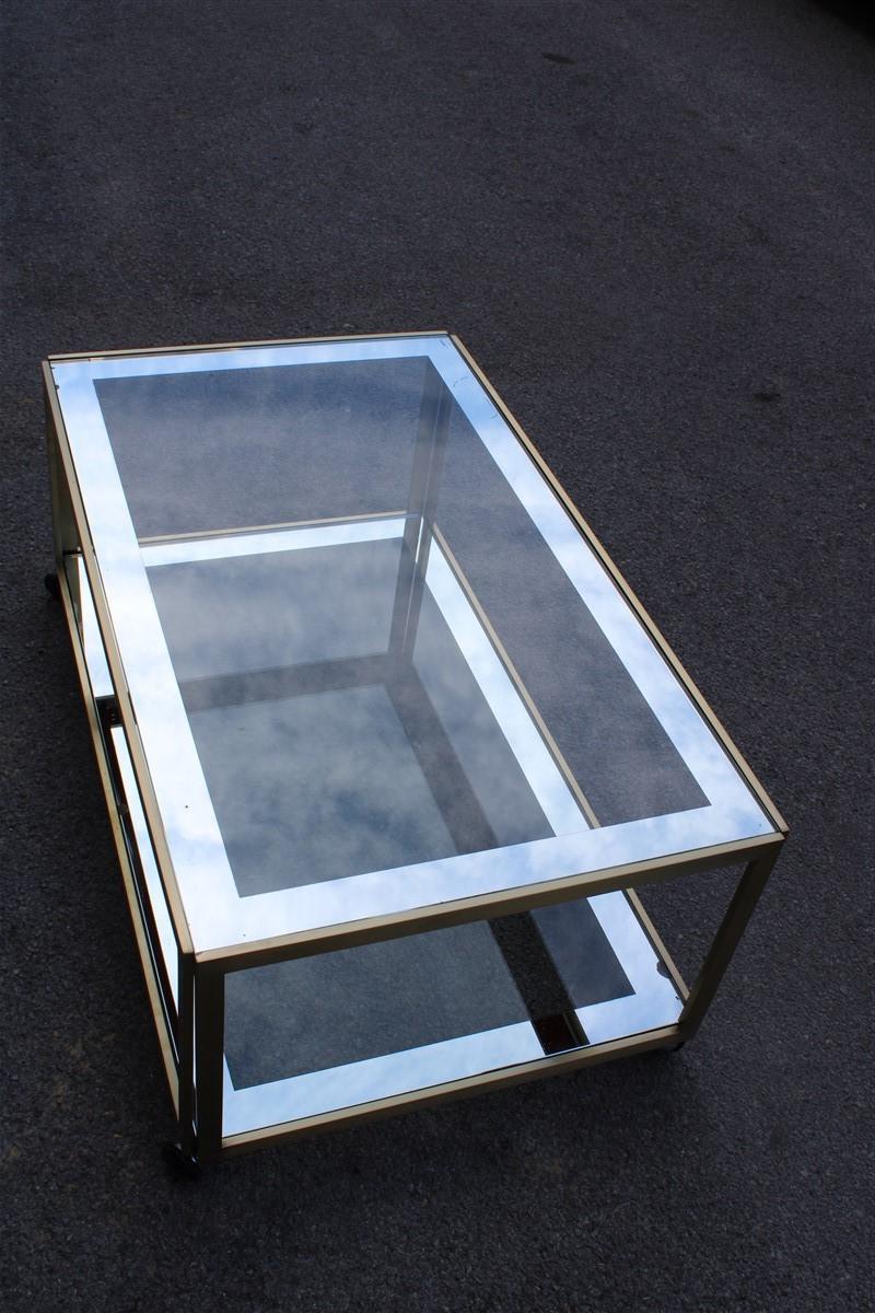 Zevi Furniture Tisch Couchtisch 1970 Italienisches Design Satin Messing verspiegeltes Glas im Angebot 4