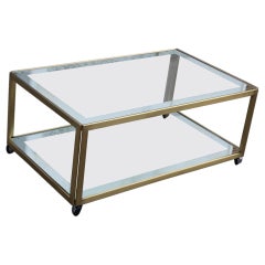 Used Zevi Furniture Table Coffee 1970 Italian Design Satin Brass Mirrored Glass