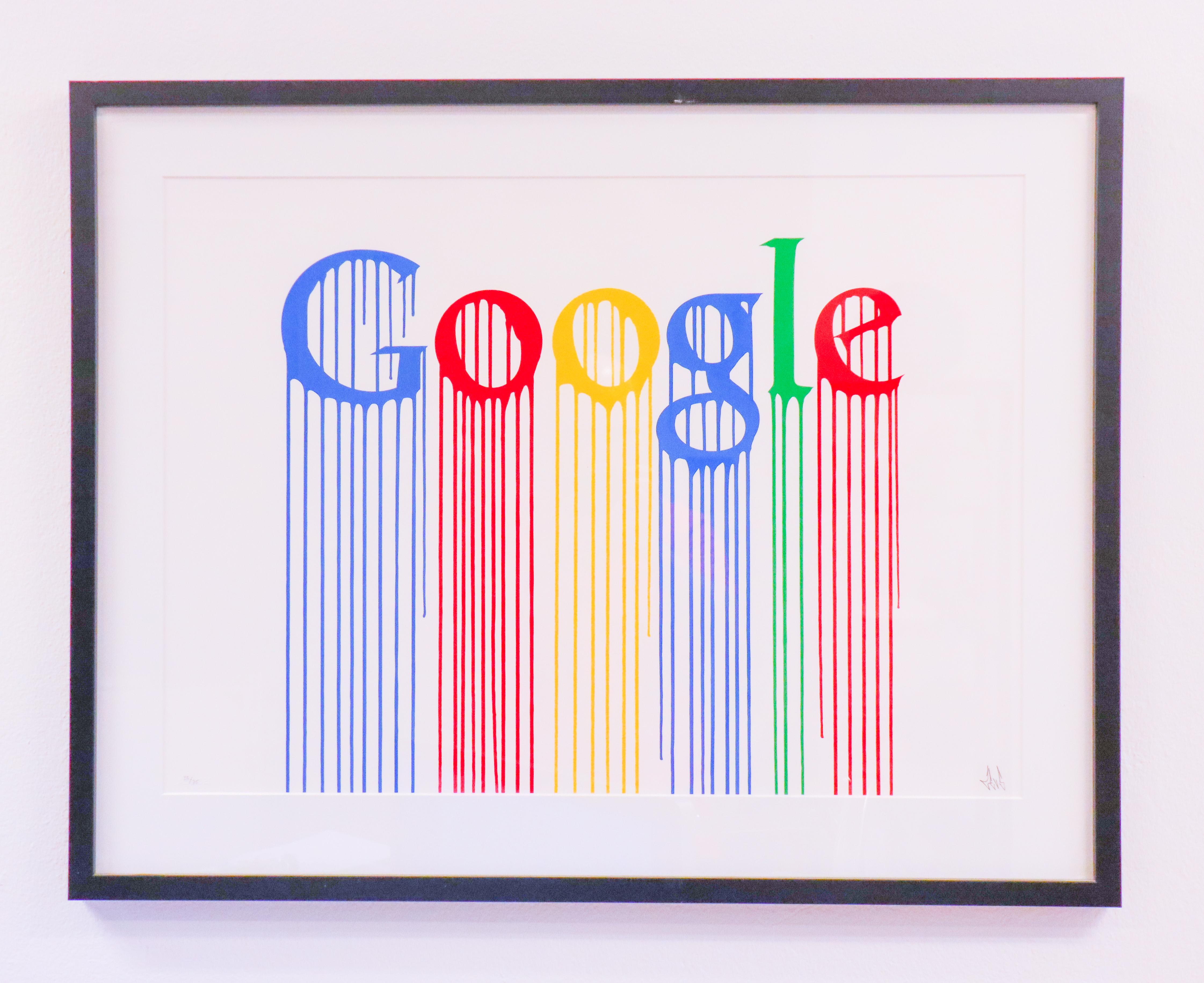 A lithograph by the contemporary French street artist ZEVS. Liquidated Google-logo, this is number 30 in an edition of 75. It is 83 x 65 cm (framed). 


