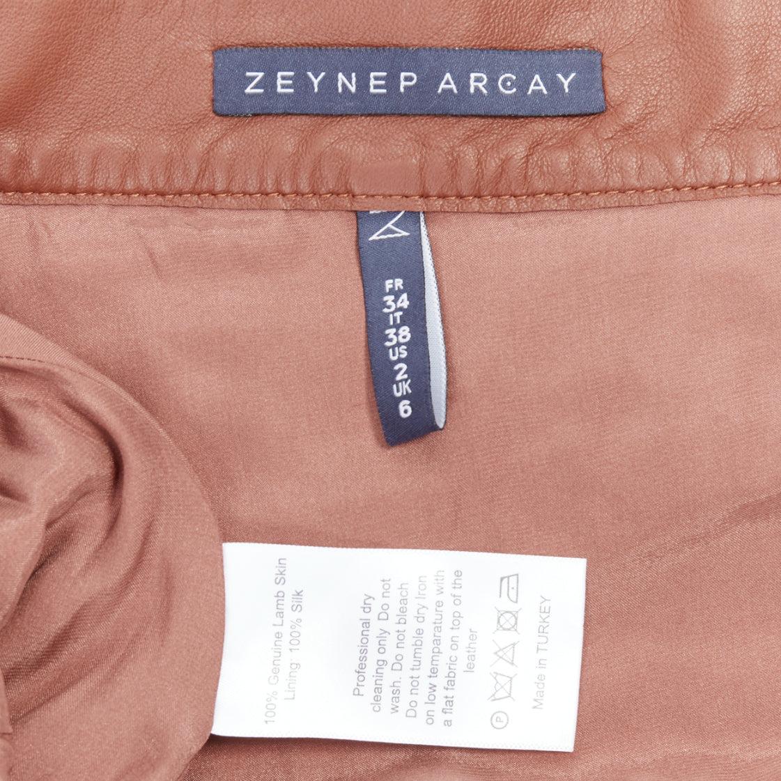 ZEYNEP ARCAY brown lambskin gathered ruched silk lined mini skirt FR34 XS For Sale 3