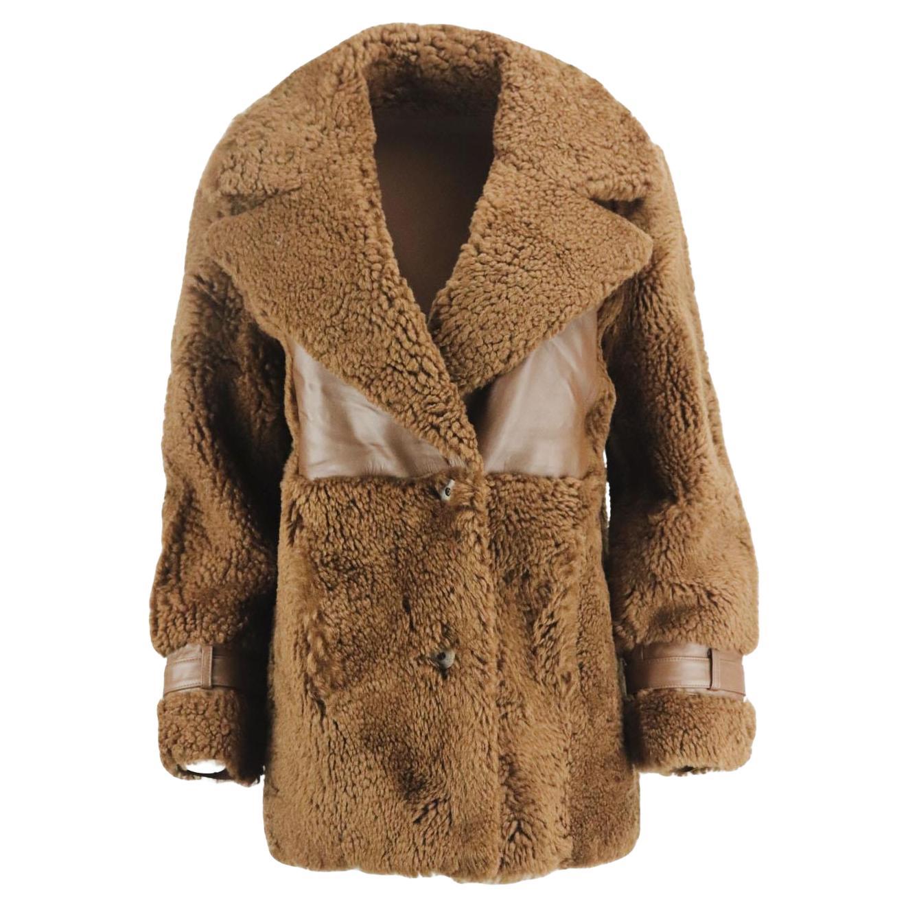 Zeynep Arcay Leather Trimmed Shearling Coat Fr 34 Uk 6