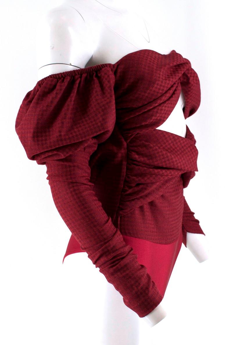 Brown Zeynep Arcay Red Plaid Wool Bodysuit US 0-2