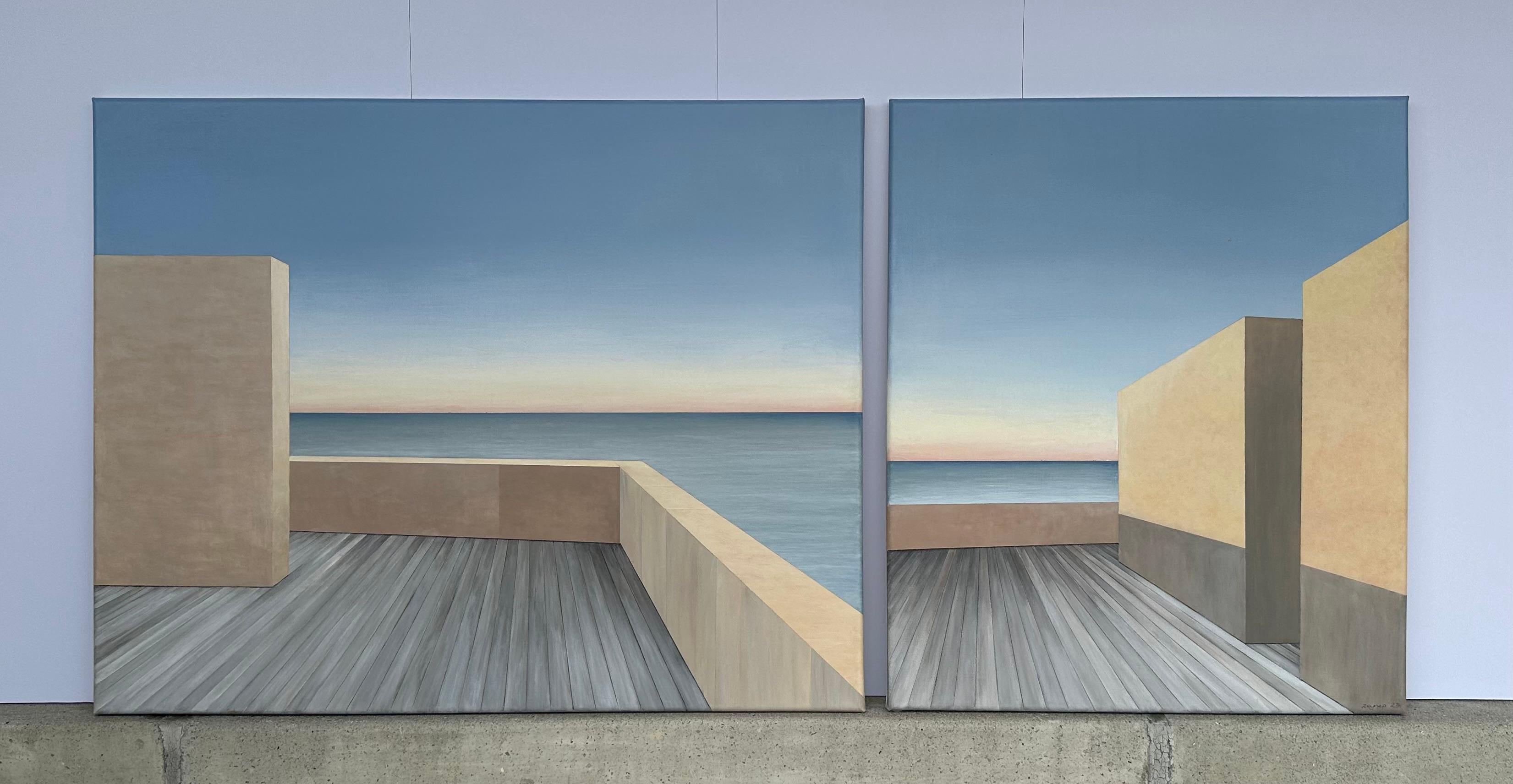 Ocean View from Terrace - Diptychon, Originalgemälde (Zeitgenössisch), Painting, von Zeynep Genc