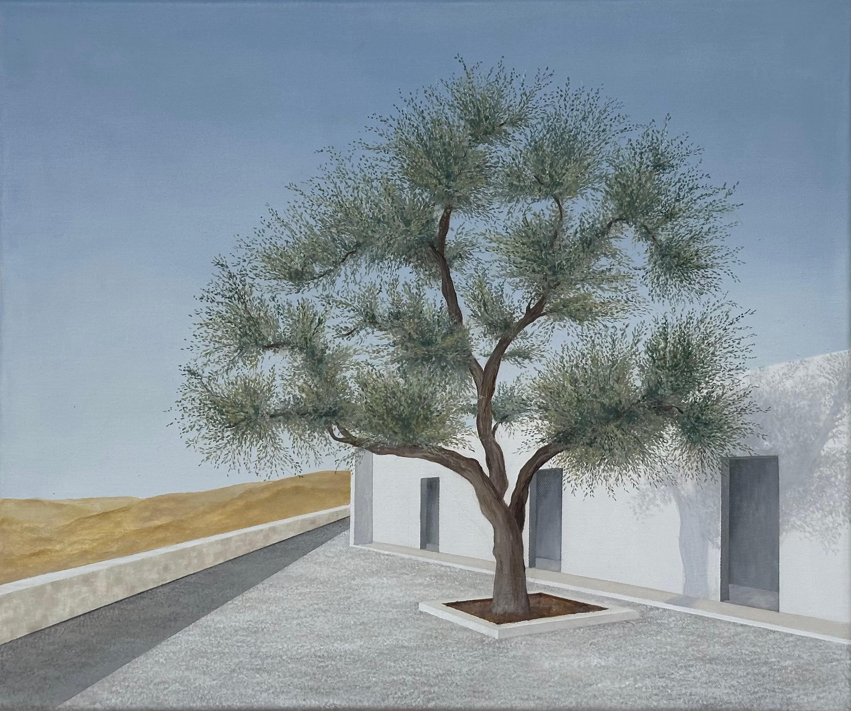 Zeynep Genc Interior Painting - Olive Tree and House, Original Painting