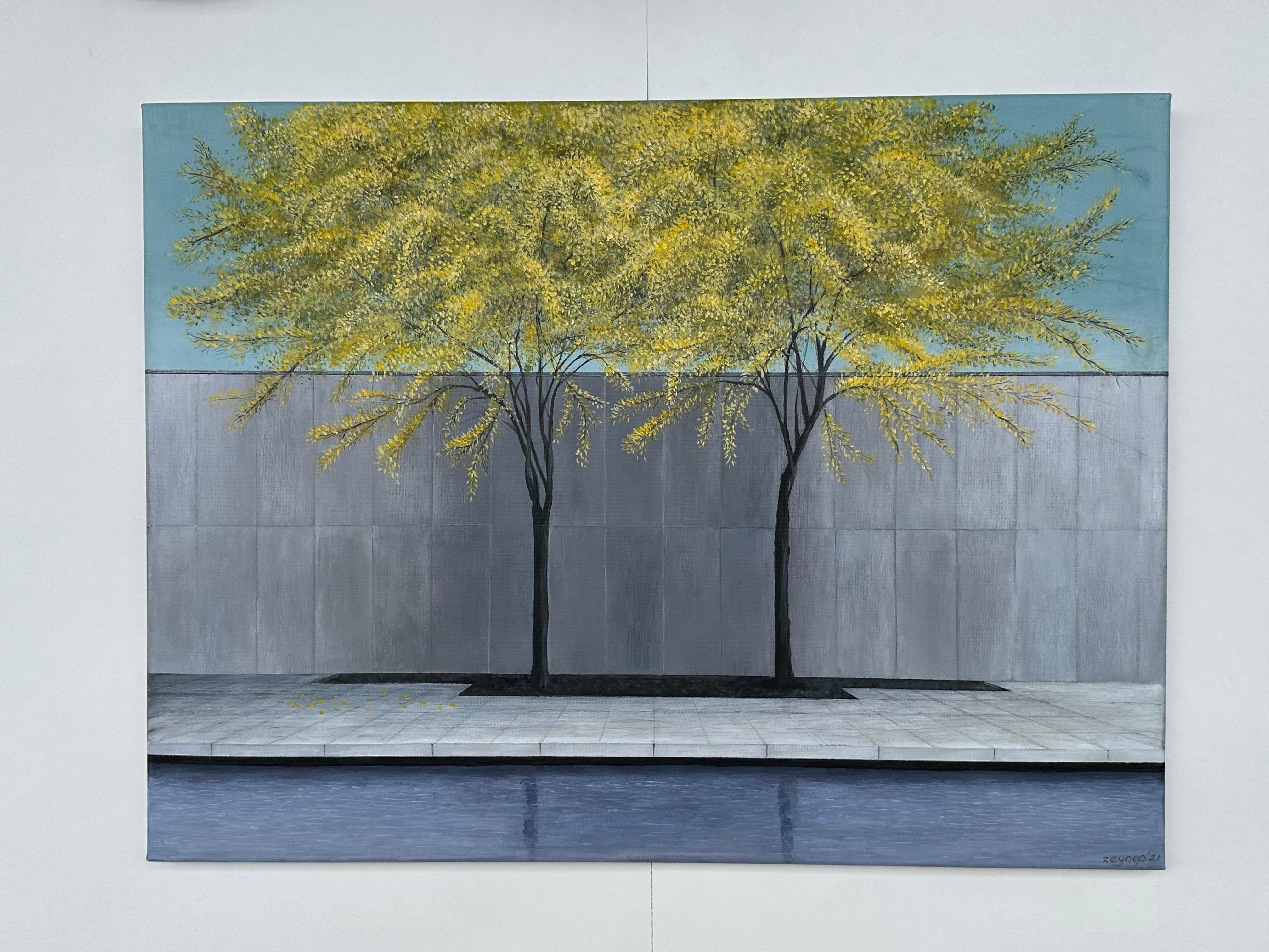 Trees in MoMA Sculpture Garden, Original Painting For Sale 1