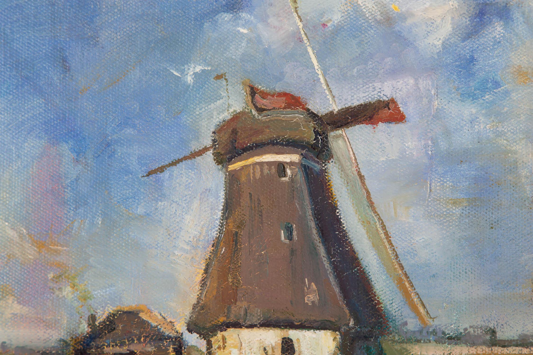 Impressionistisches Original-Ölgemälde auf Leinwand „Windmill“ von Zeyu Zhang im Angebot 4