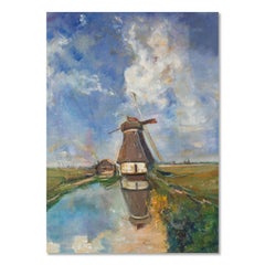 Used Zeyu Zhang Impressionist Original Oil On Canvas "Windmill"