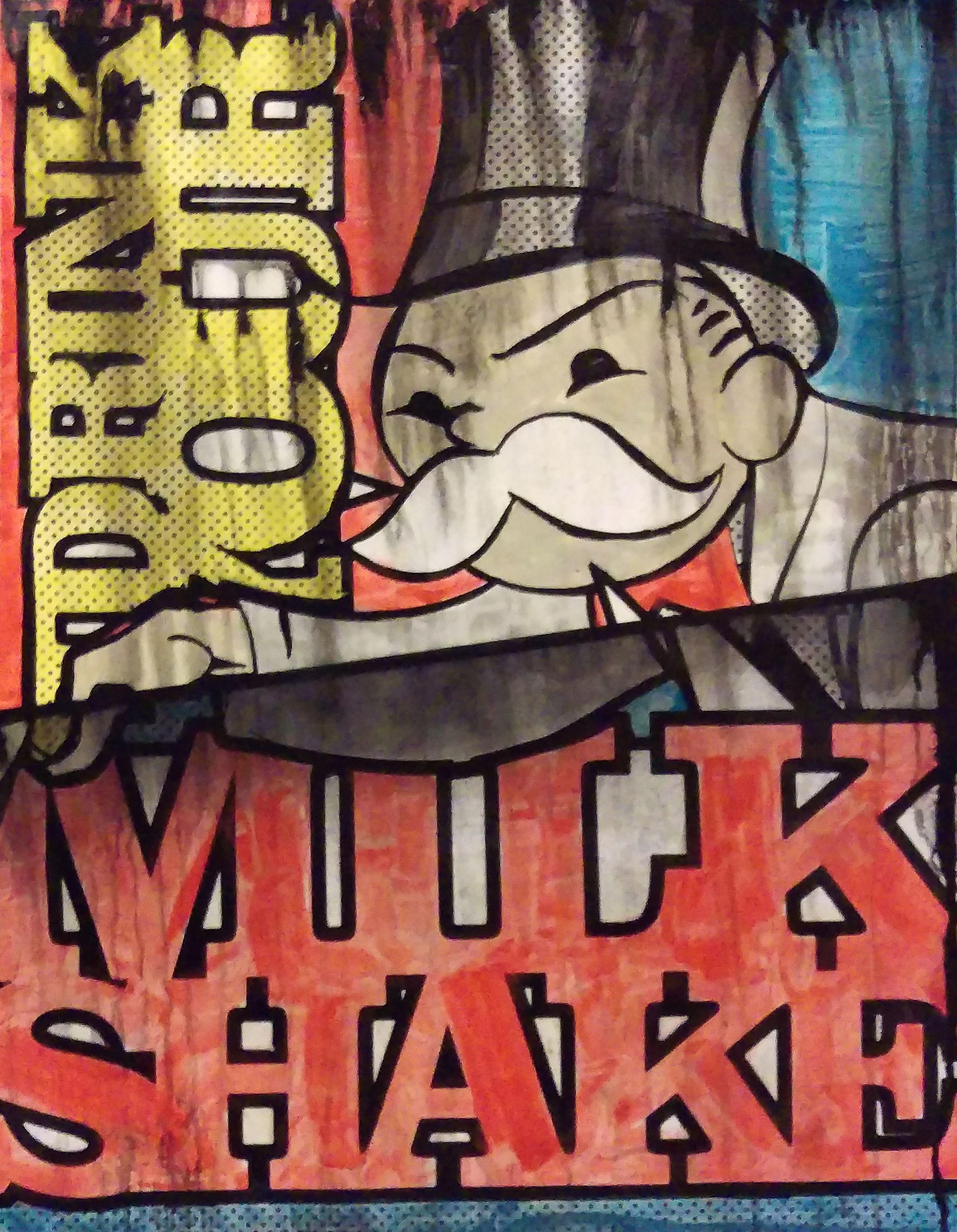 "Milk Shake" is a parody of the popular Daniel Day-Lewis scene from the file "There will be Blood" featuring Rich Uncle Pennybags as Daniel Plainview. :: Painting :: Pop-Art :: This piece comes with an official certificate of authenticity signed by