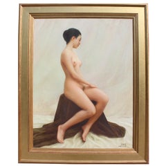 An Oil on Canvas Titled "The Nude Model Girl" by Chinese Artist Zhai Xinjian