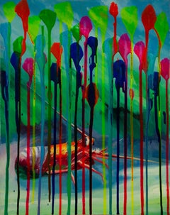 Zhan Yang Pintura al óleo original surrealista "Langostas"