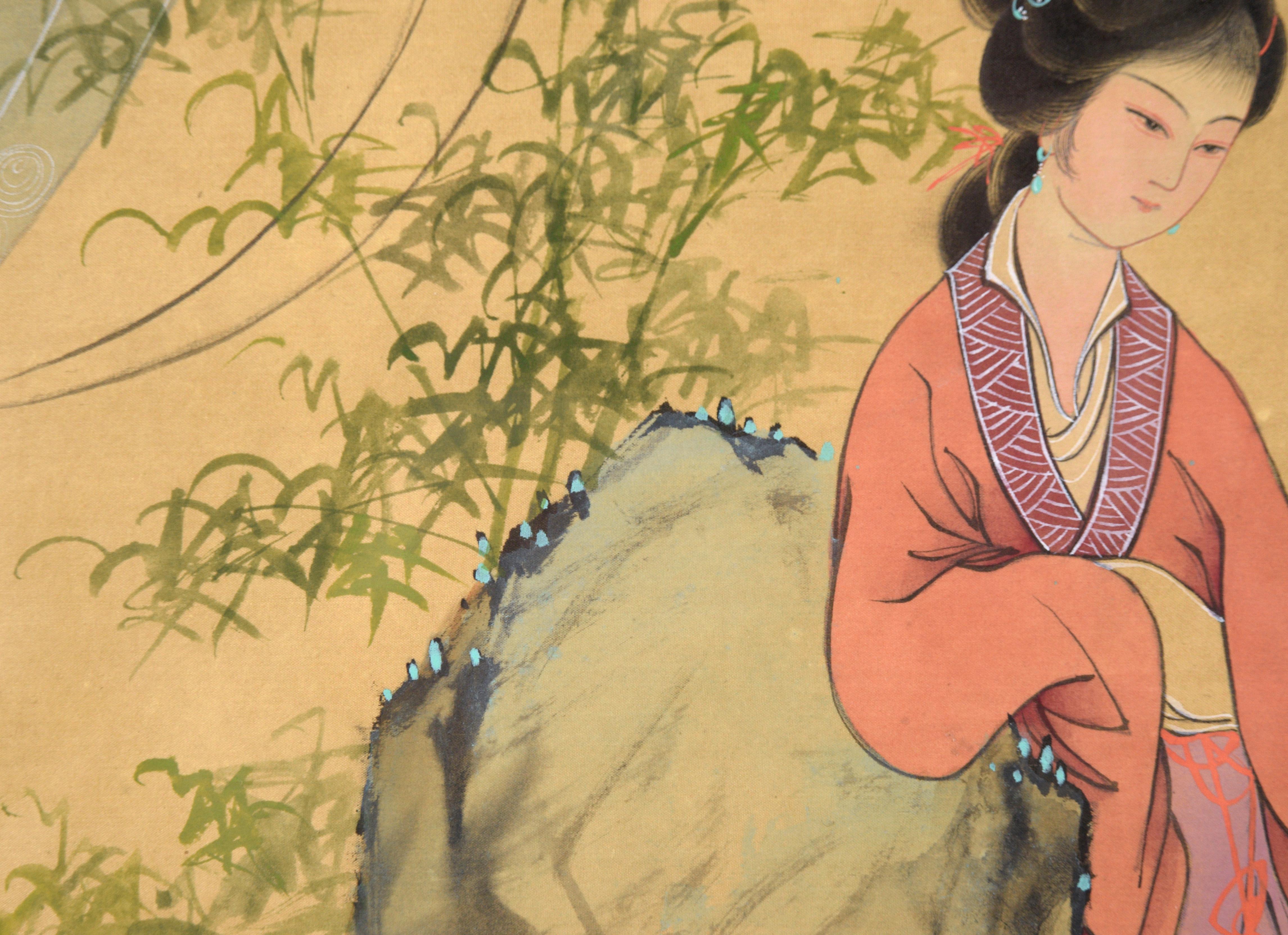 Portraits of Chinese Women on Silk (Pair) - Other Art Style Painting by Zhang Fang