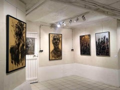 A Second 4 di Zhang Hongyu - Pittura contemporanea semi-astratta, nero, arancione