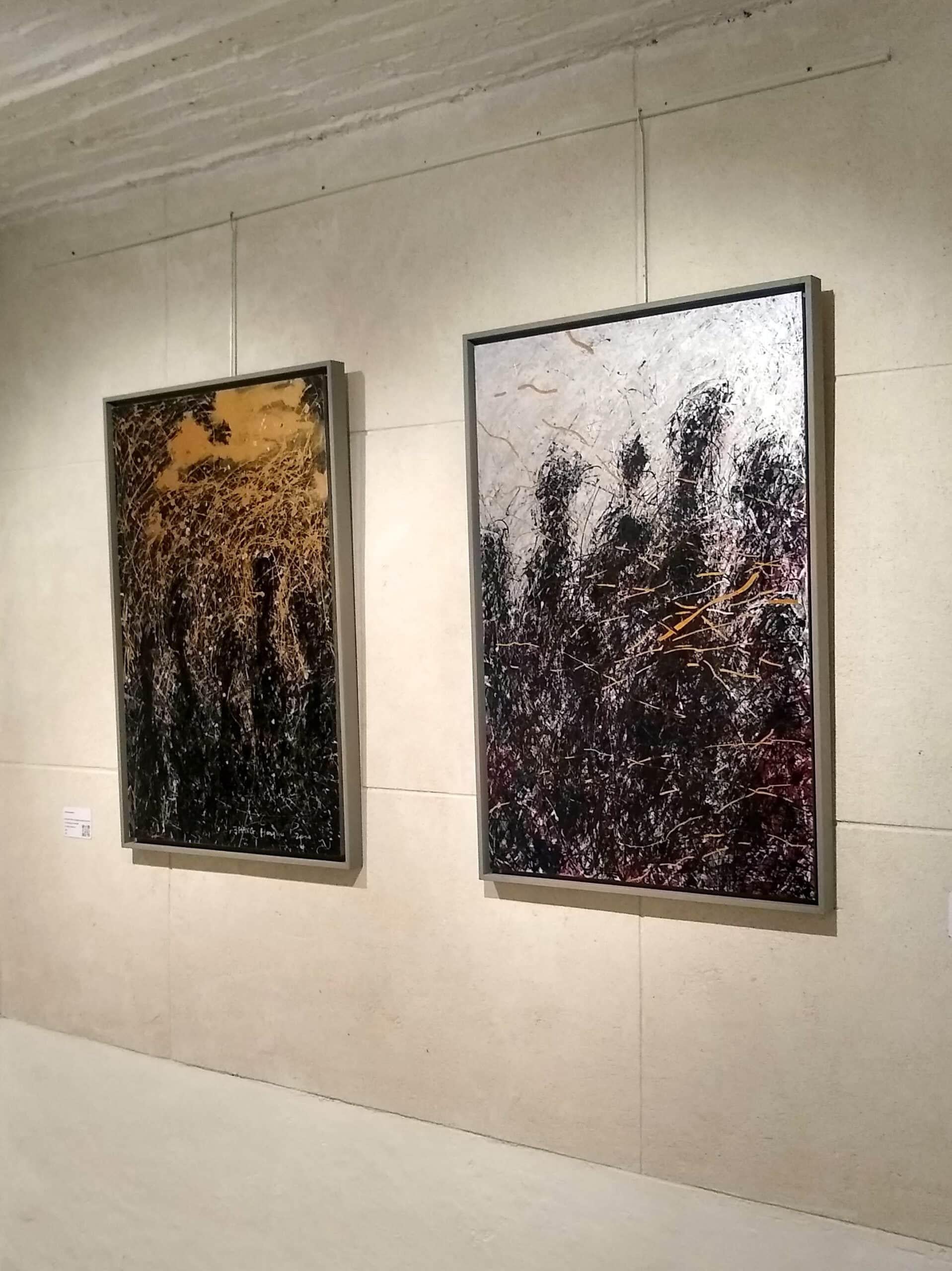 A second 4 is a unique painting by contemporary artist Hongyu Zhang. The painting is made with India ink, acrylic, pastel and engraving on grey cardboard mounted on canvas, dimensions are 92 × 60 cm (36.2 × 23.6 in). Dimensions of the framed artwork