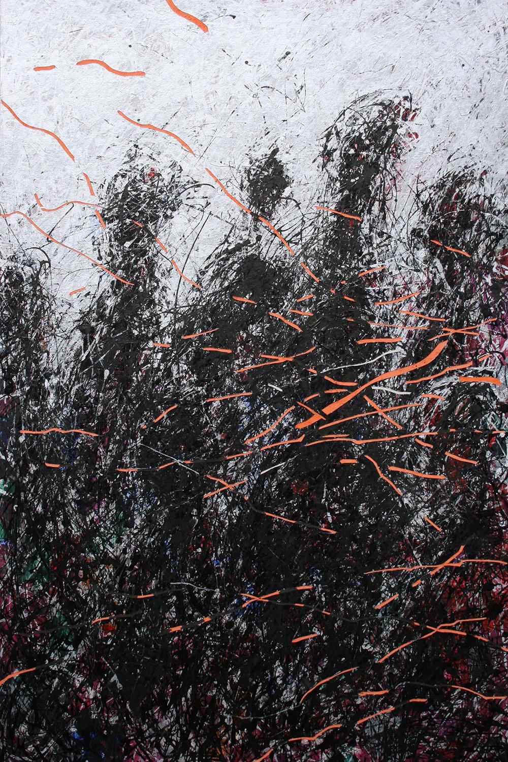 A Second 4 de Hongyu Zhang - Pintura contemporánea semiabstracta, negro, naranja
