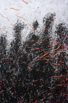 A Second 4 de Zhang Hongyu Zhang - Peinture contemporaine semi-abstraite, noir, orange