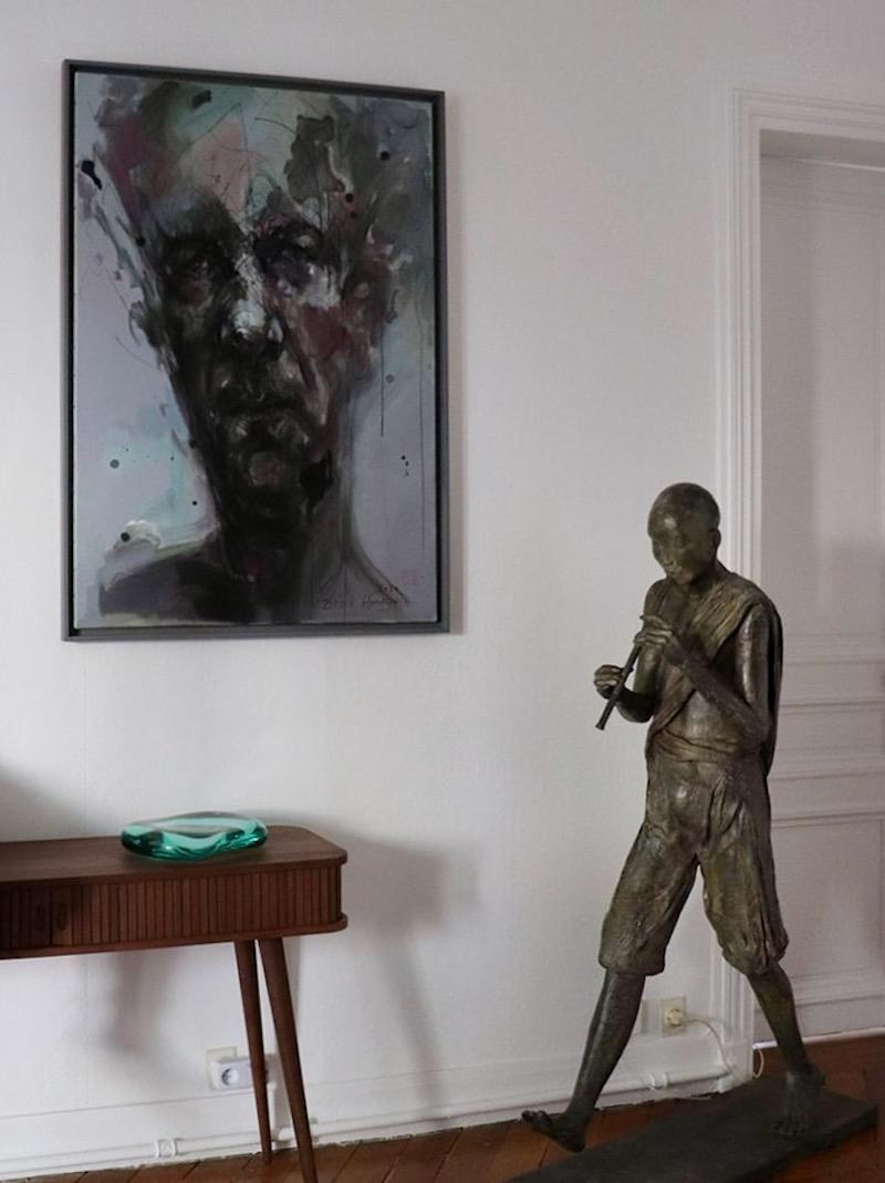 No. 120 by Hongyu Zhang - Contemporary portrait painting, abstract, face, grey - Contemporain Painting par Zhang Hongyu