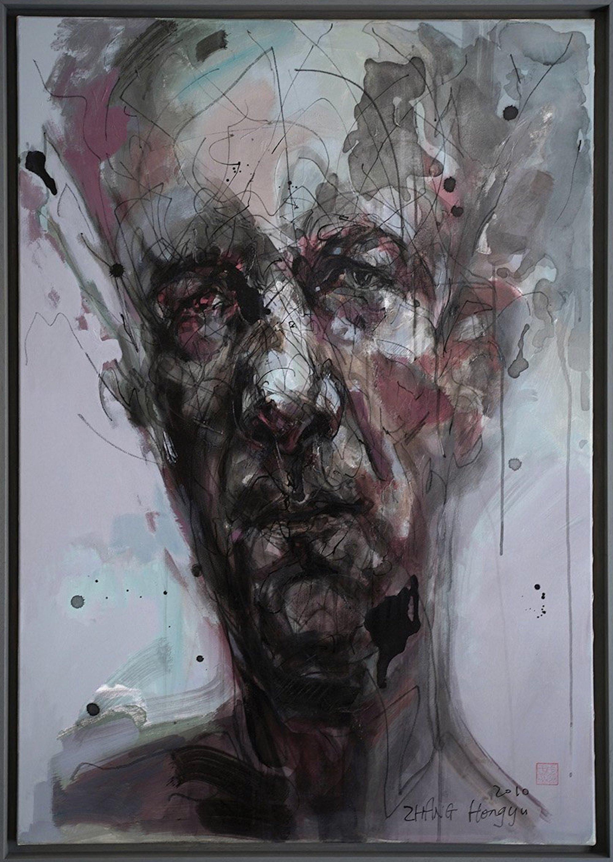 Portrait Painting Zhang Hongyu - No. 120 by Hongyu Zhang - Contemporary portrait painting, abstract, face, grey