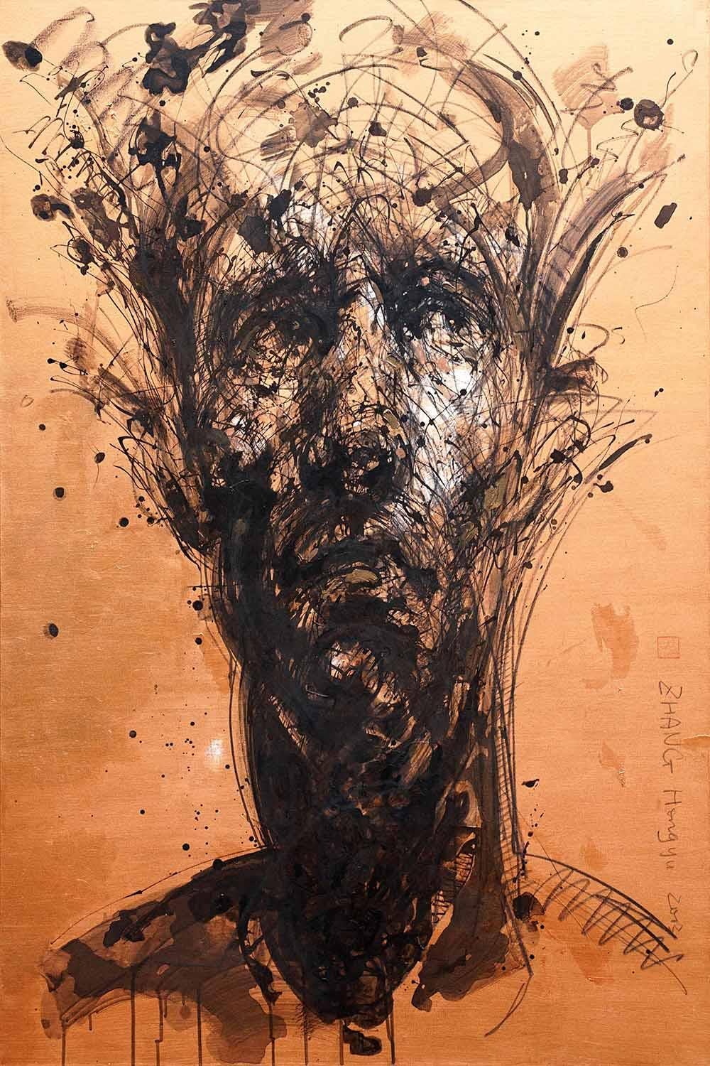 No. 171 by Zhang Hongyu - Contemporary portrait painting, abstract, orange
