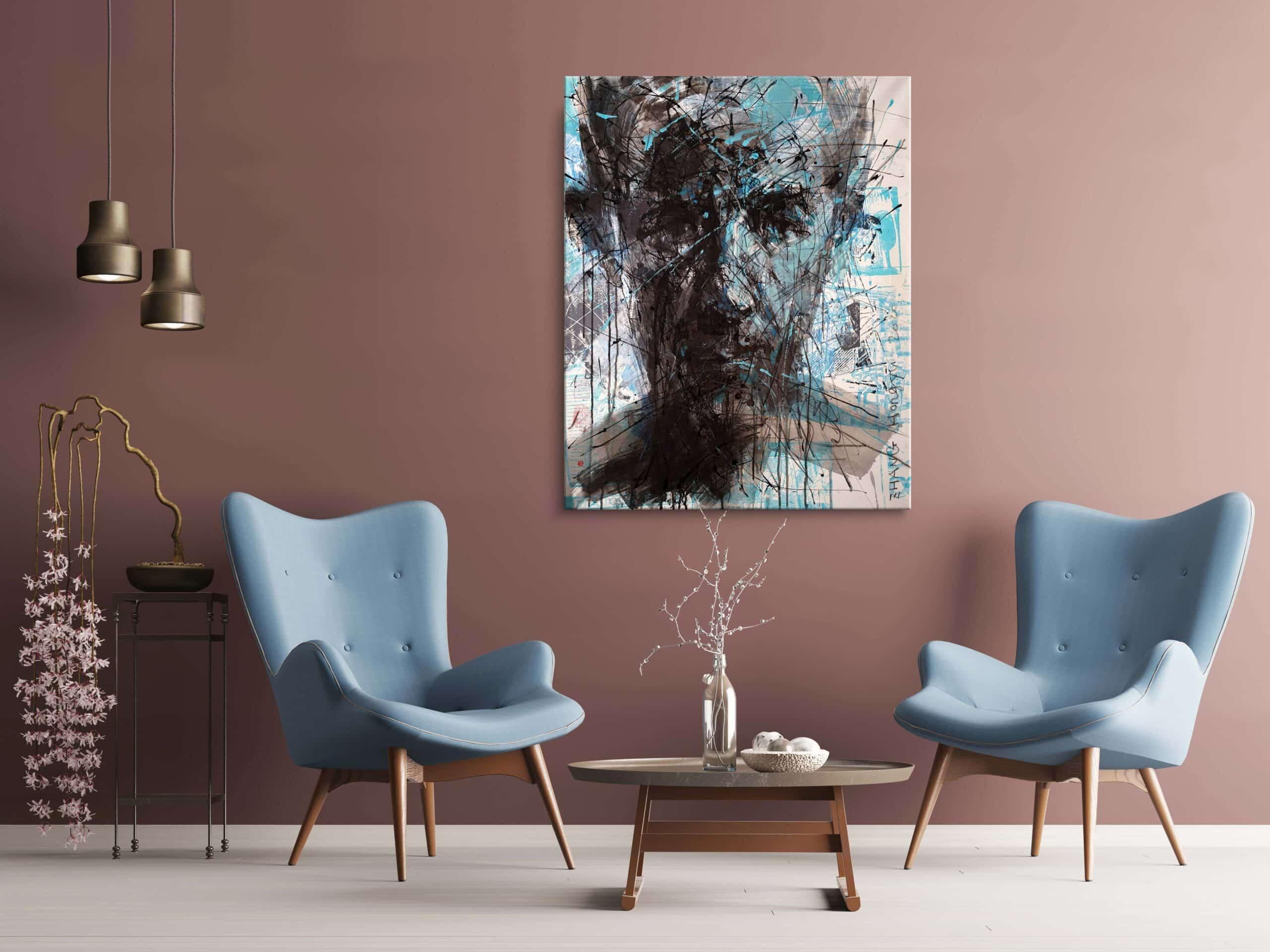 No. 196 by Hongyu Zhang - Contemporary portrait painting, blue, abstract - Painting by Zhang Hongyu