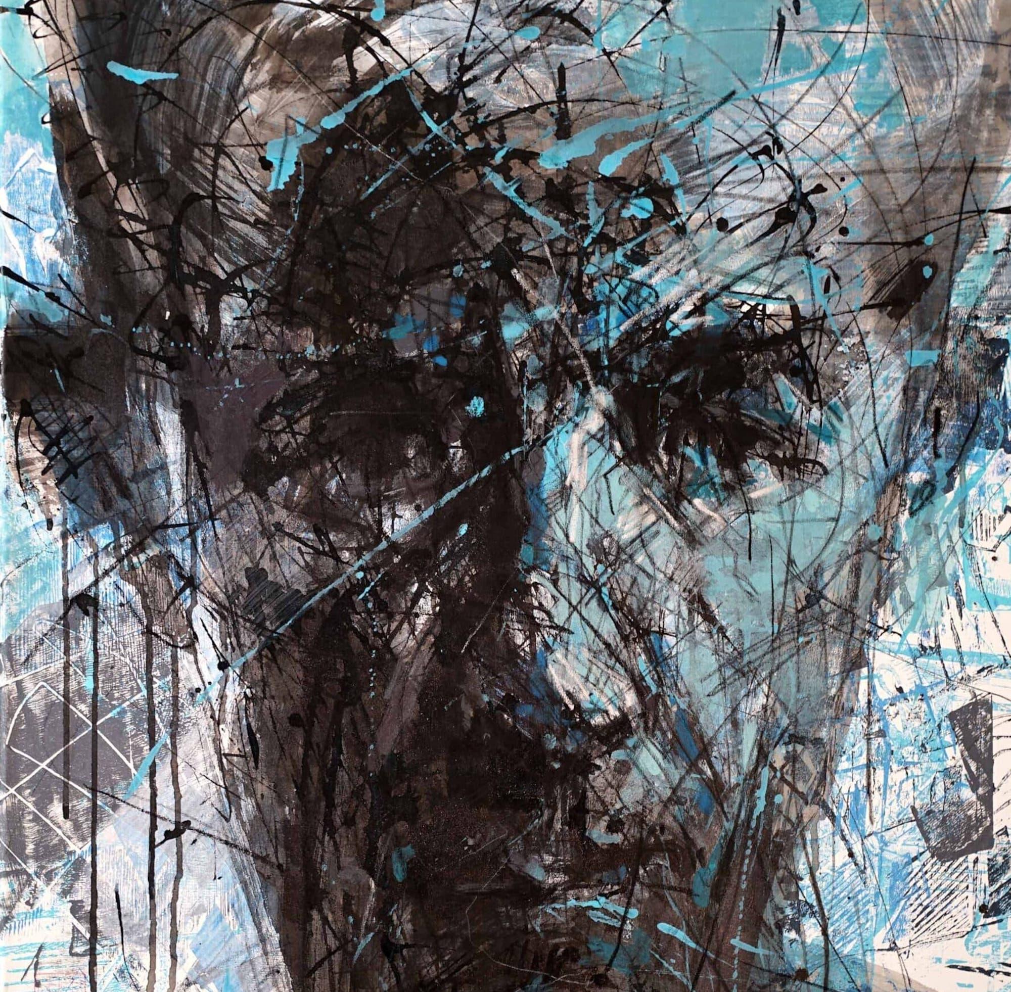 No. 196 by Hongyu Zhang - Contemporary portrait painting, blue, abstract For Sale 2