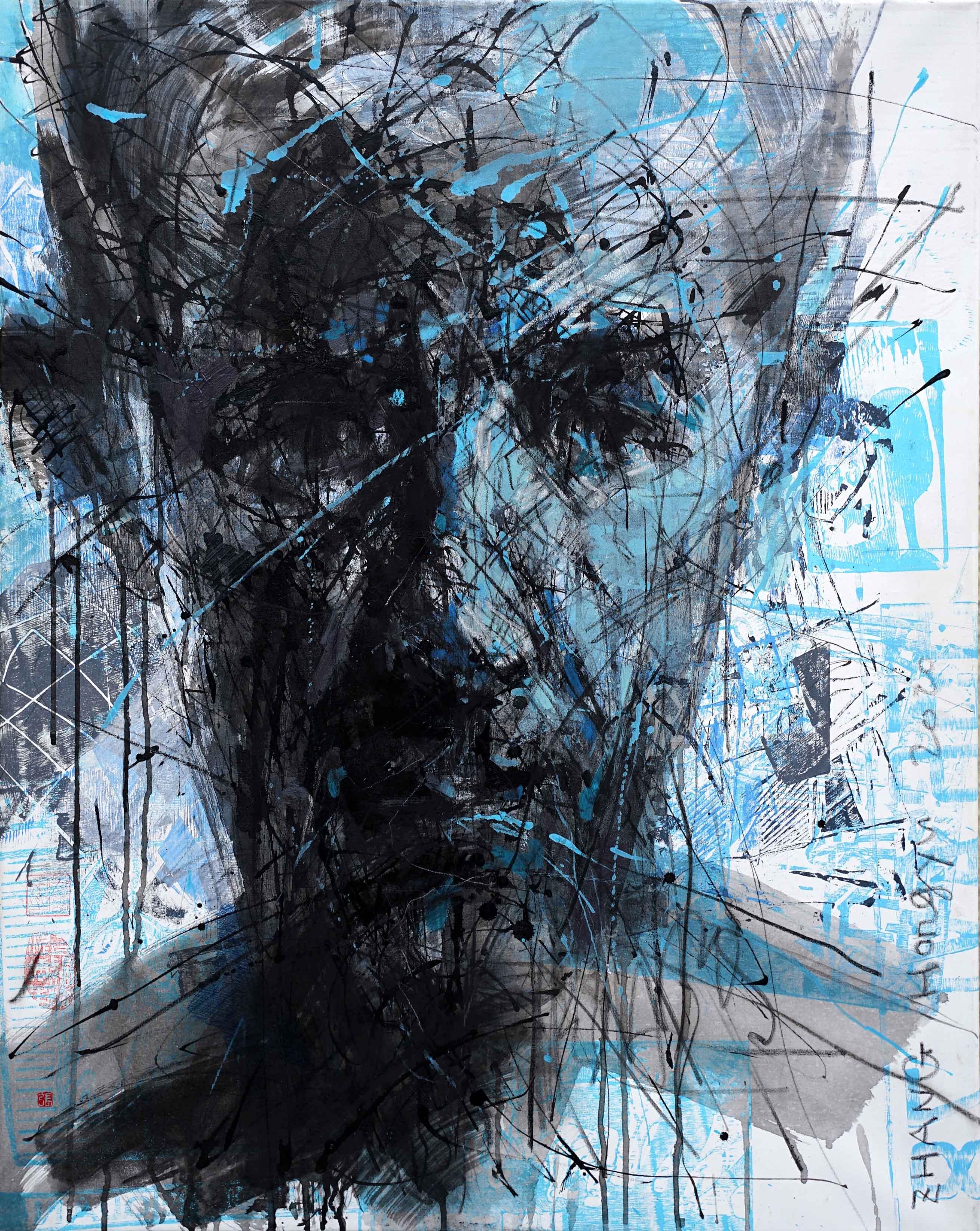 Zhang Hongyu Portrait Painting - No. 196 by Hongyu Zhang - Contemporary portrait painting, blue, abstract