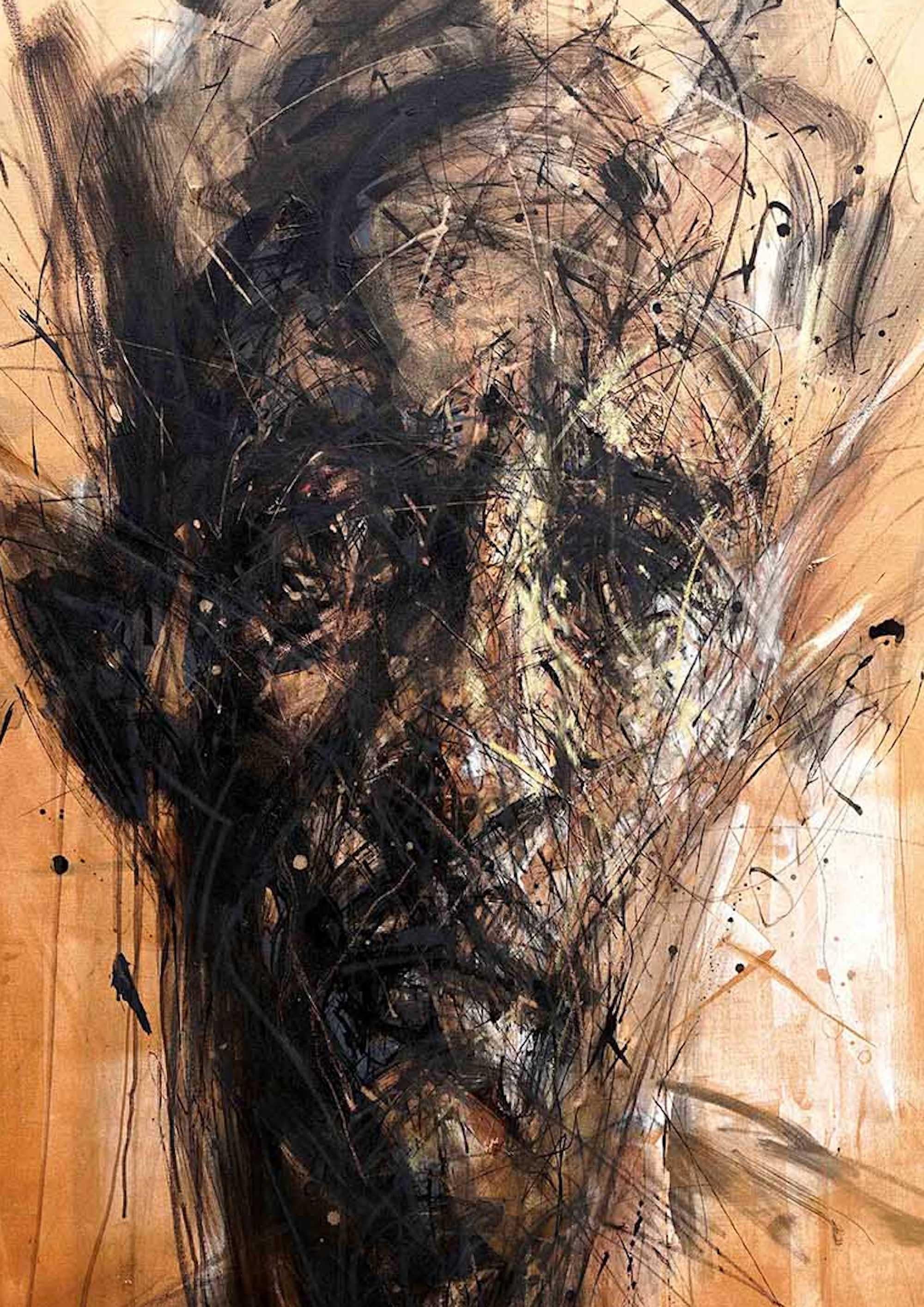 No. 200 is a unique painting by contemporary artist Hongyu Zhang. The painting is made with Indian ink, charcoal, pastels and acrylic on canvas, dimensions are 150 × 100 cm (59.1 × 39.4 in). 
The artwork is signed, sold unframed and comes with a
