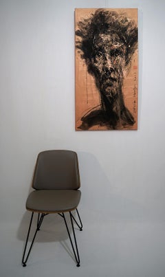 N.º 206 de Hongyu Zhang - Retrato contemporáneo, técnica mixta, naranja