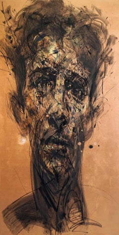 No. 207 by Hongyu Zhang - Contemporary portrait painting, mixed media, orange