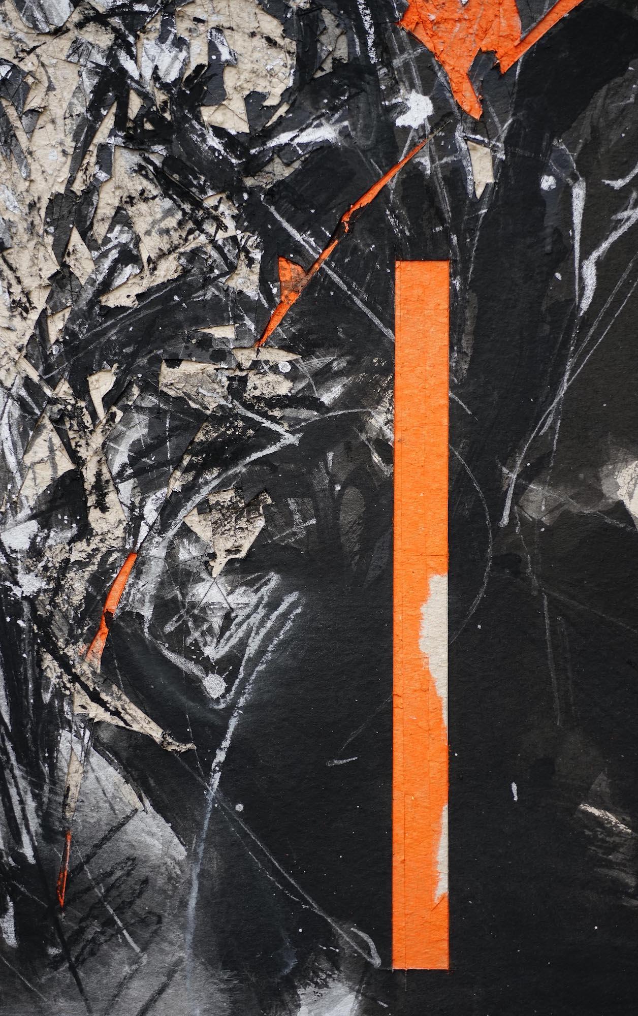 No. 217 is a unique painting by contemporary artist Hongyu Zhang. The painting is made with Indian ink, acrylic, pastel and engraving on grey cardboard mounted on canvas, dimensions are 92 × 60 cm (36.2 × 23.6 in). Dimensions of the framed artwork