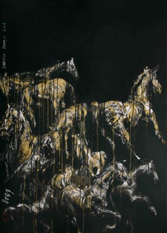 Nocturnal Melody 2 von Hongyu Zhang 55 × 39 In Gemälde, Pferde bei Nacht, Gerahmt