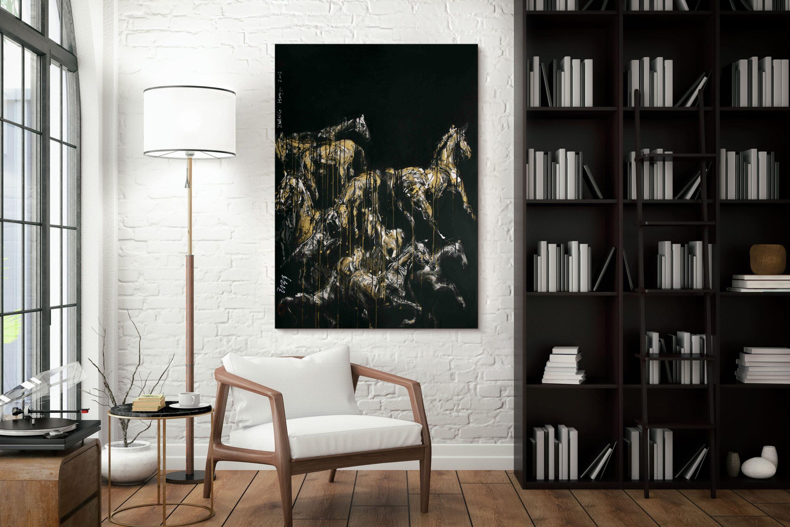 Nocturnal Melody 2 par Zhang Hongyu - Peinture animalière contemporaine, cheval 4