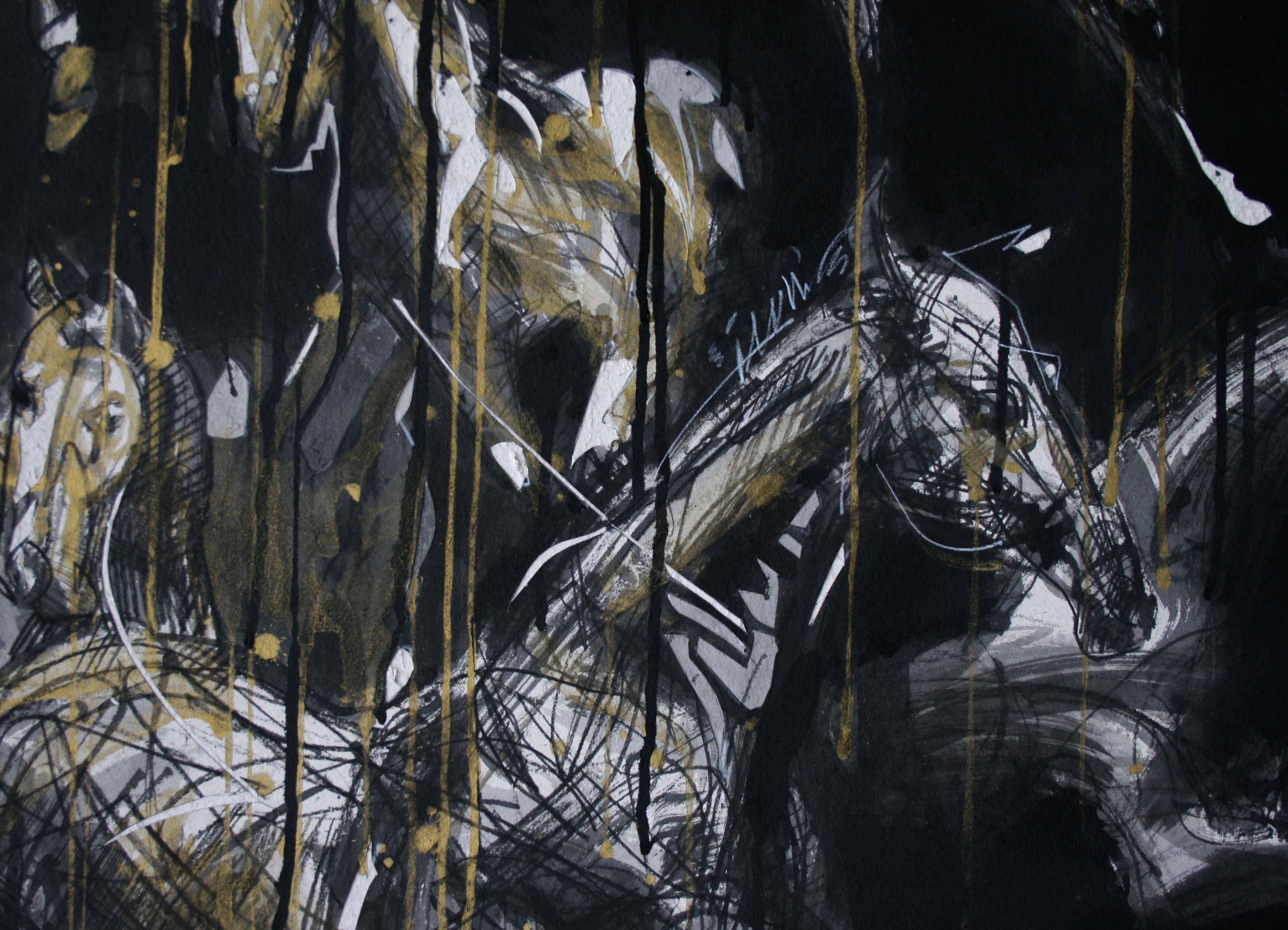 Nocturnal Melody 2 von Hongyu Zhang - Zeitgenössische Tiermalerei, Pferd, Nacht (Schwarz), Animal Painting, von Zhang Hongyu