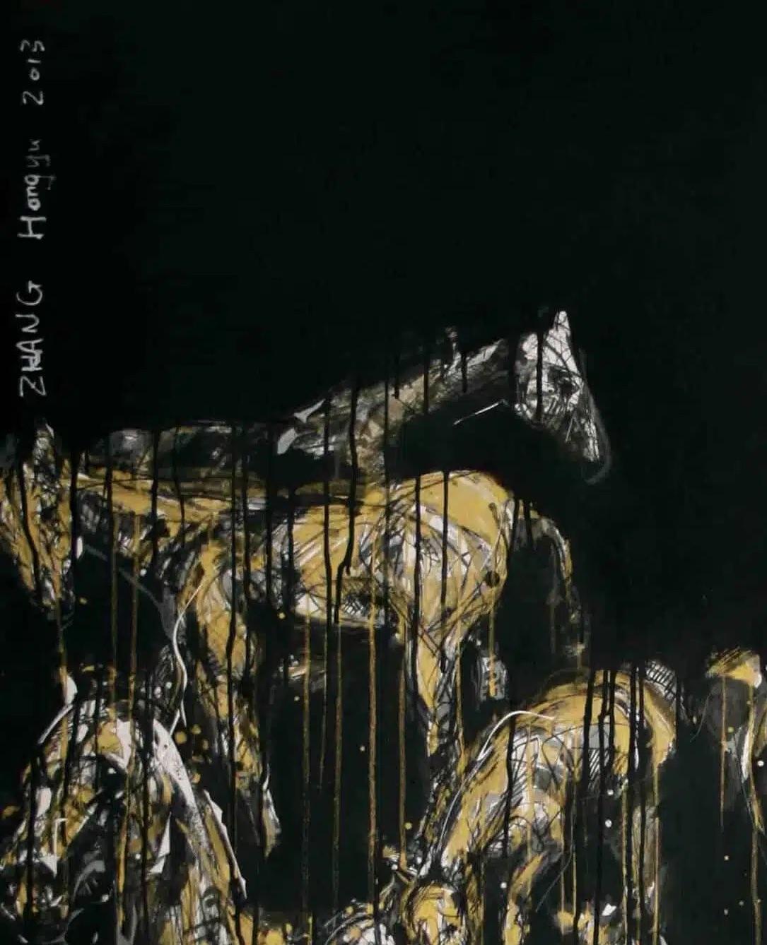 Nocturnal Melody 2 von Hongyu Zhang - Zeitgenössische Tiermalerei, Pferd, Nacht im Angebot 3