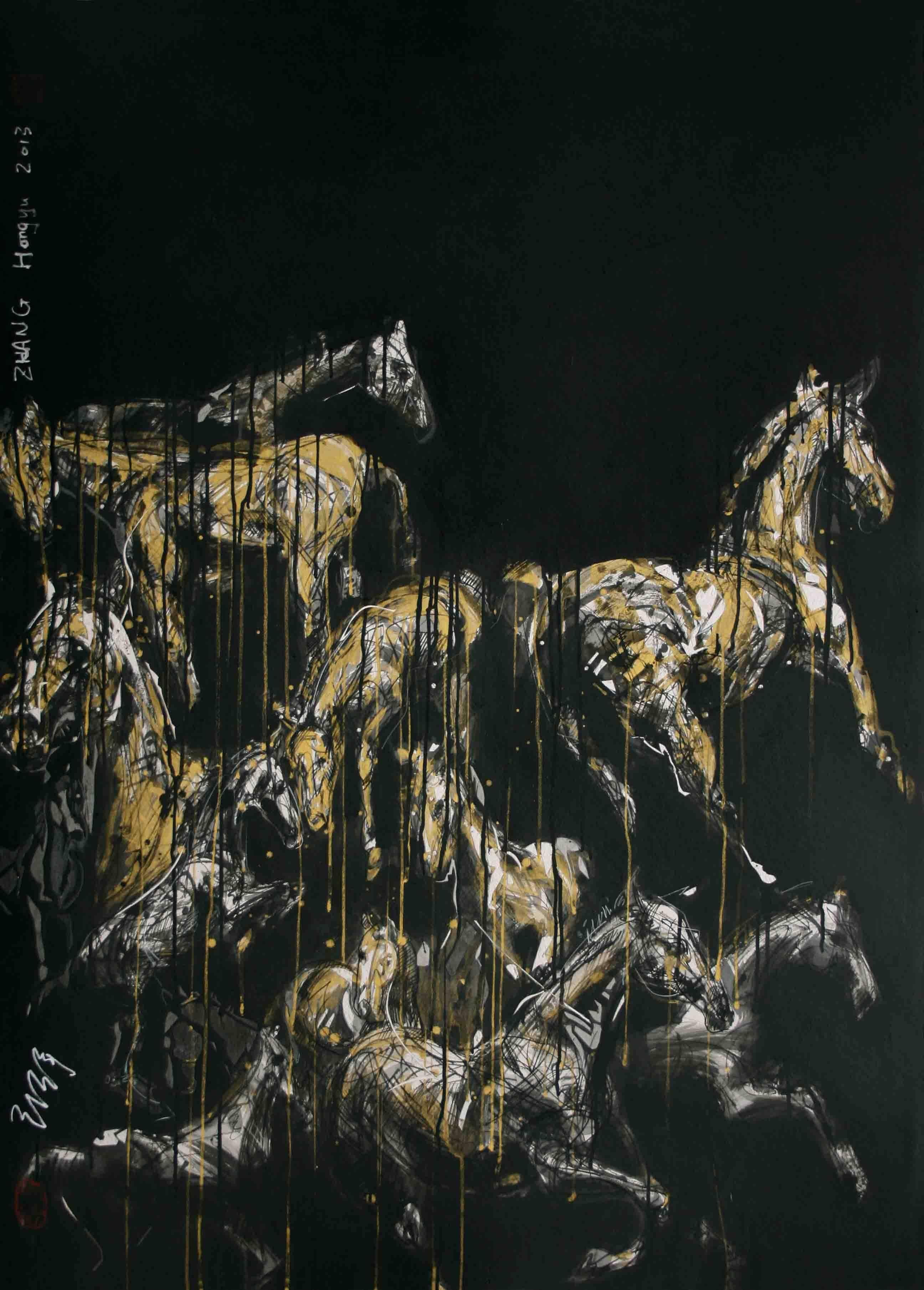 Melodía nocturna 2 de Hongyu Zhang - Pintura contemporánea sobre animales, caballo, noche