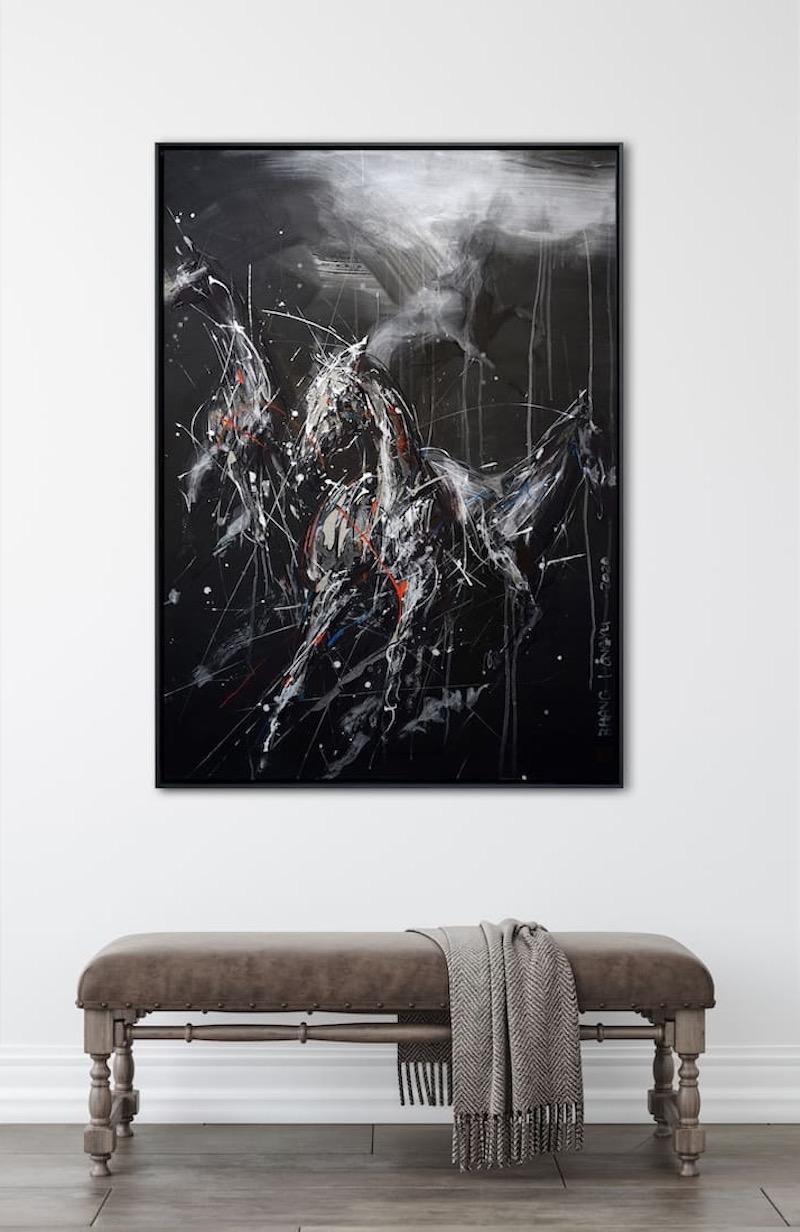 Nocturnal Melody 20 di Zhang Hongyu - pittura di animali, cavalli in corsa in vendita 1