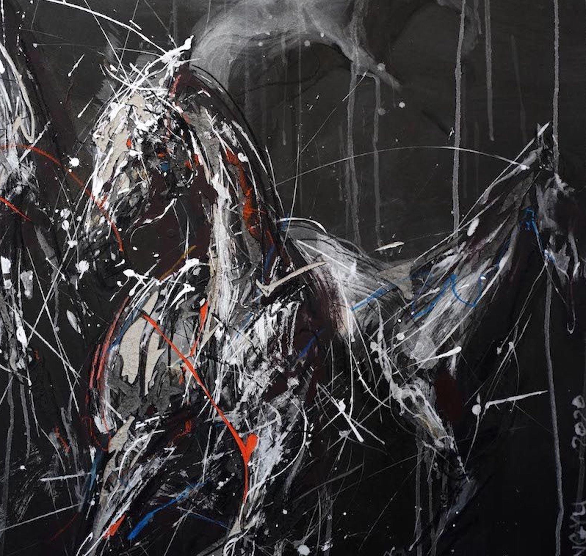 Melodía nocturna 20 de Zhang Hongyu - pintura de animales, caballos corriendo en venta 3