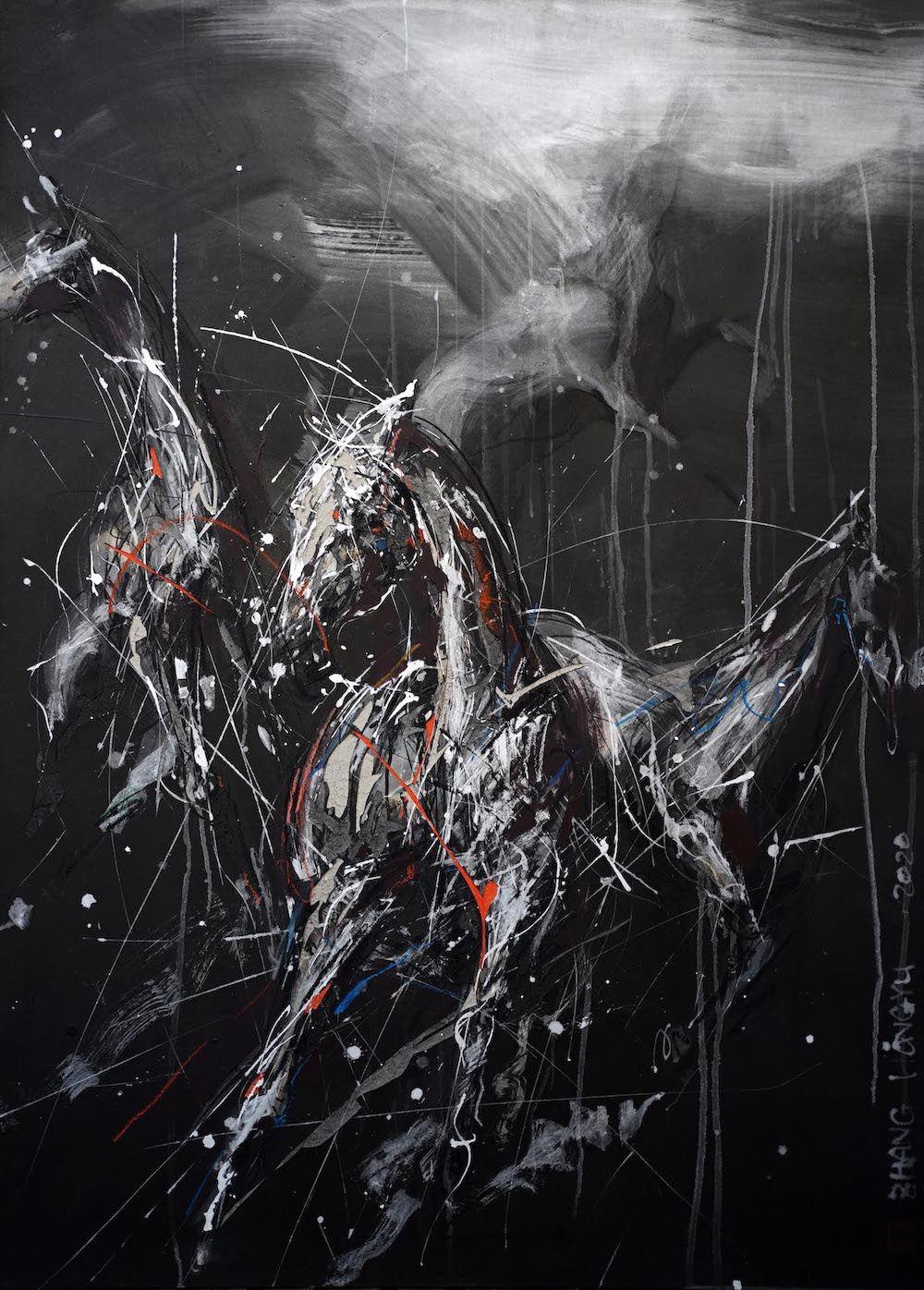 Melodía nocturna 20 de Zhang Hongyu - pintura de animales, caballos corriendo